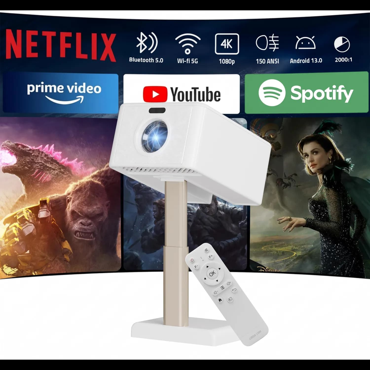 Green Lion Portable Projector GALAXY - 720P HD, Android 13, White 1