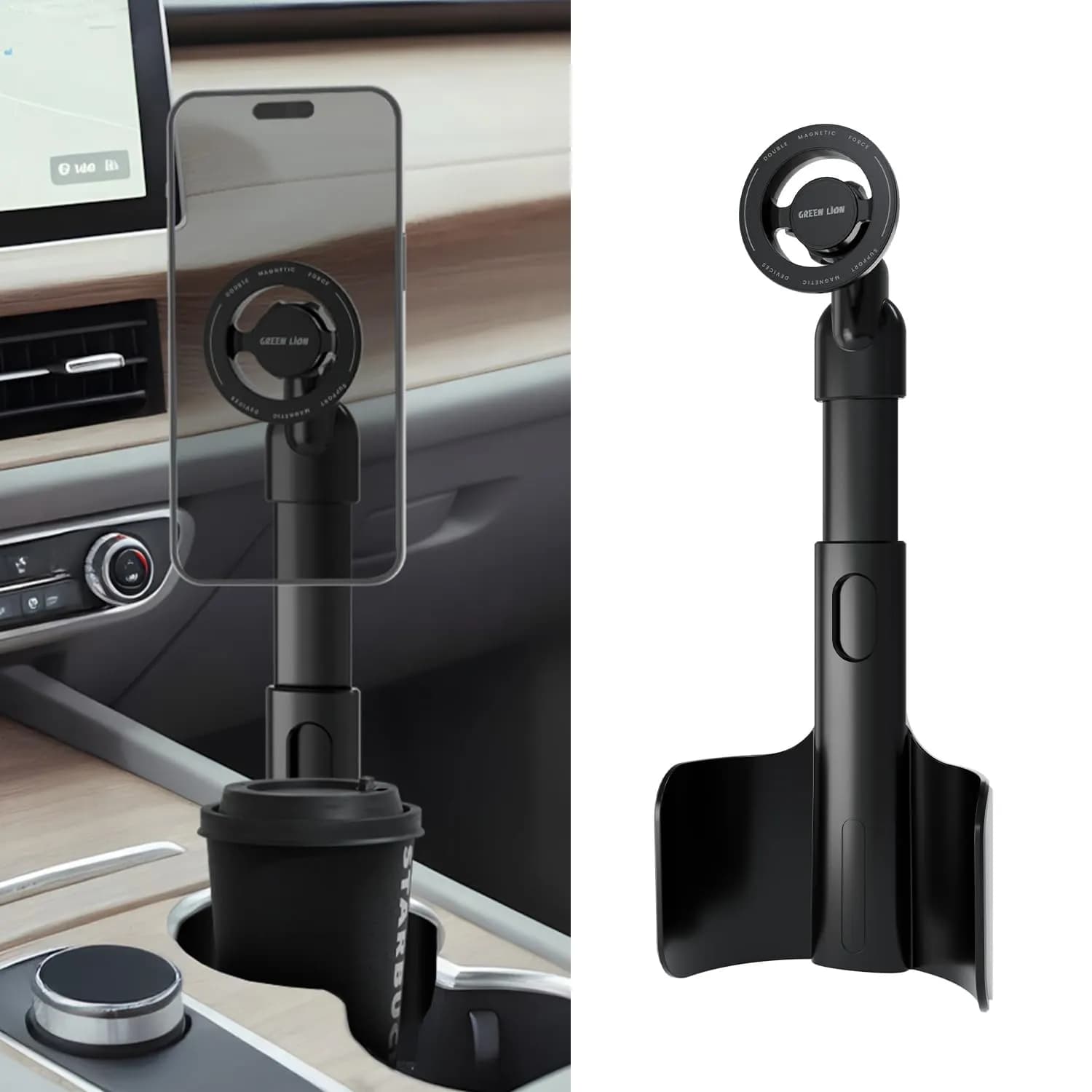Green Lion Magnetic Car Cup Holder GX-62 - Telescopic Arm, Black 1