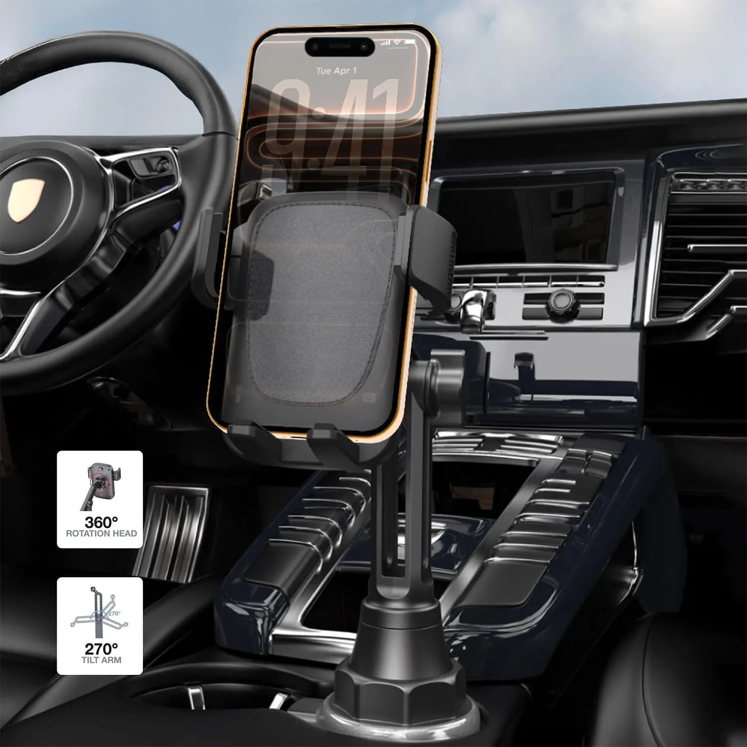 Green Lion Car Phone Mount GX-72 - Adjustable Cup Holder, Black 3