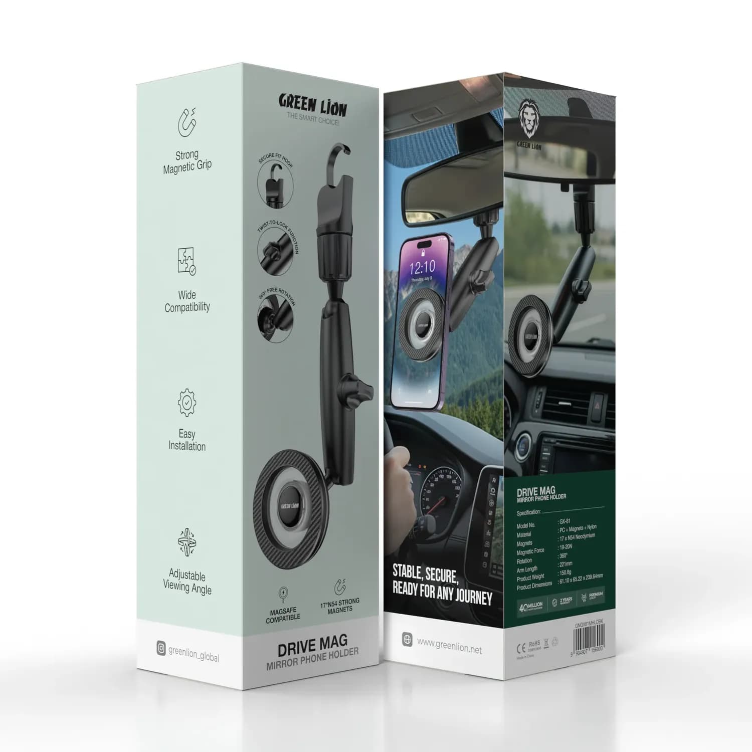 Green Lion Phone Holder DRIVE MAG - Mirror Mount, Black 5