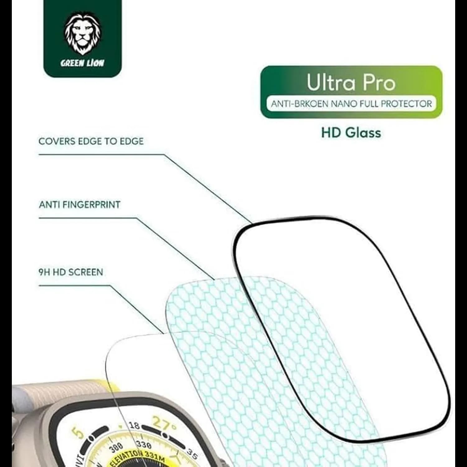 Green Lion Screen Protector for Apple Watch 49mm Ultra Pro HD Glass 49mm - Clear 4