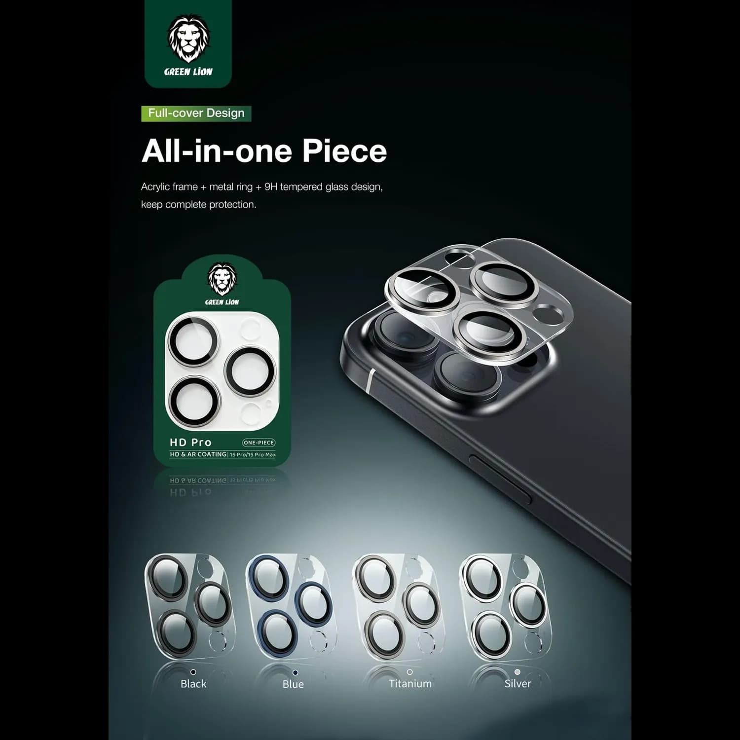 Green Lion Camera Lens Protector iPhone 15 Pro/15 Pro Max - 9H Glass, Black 3