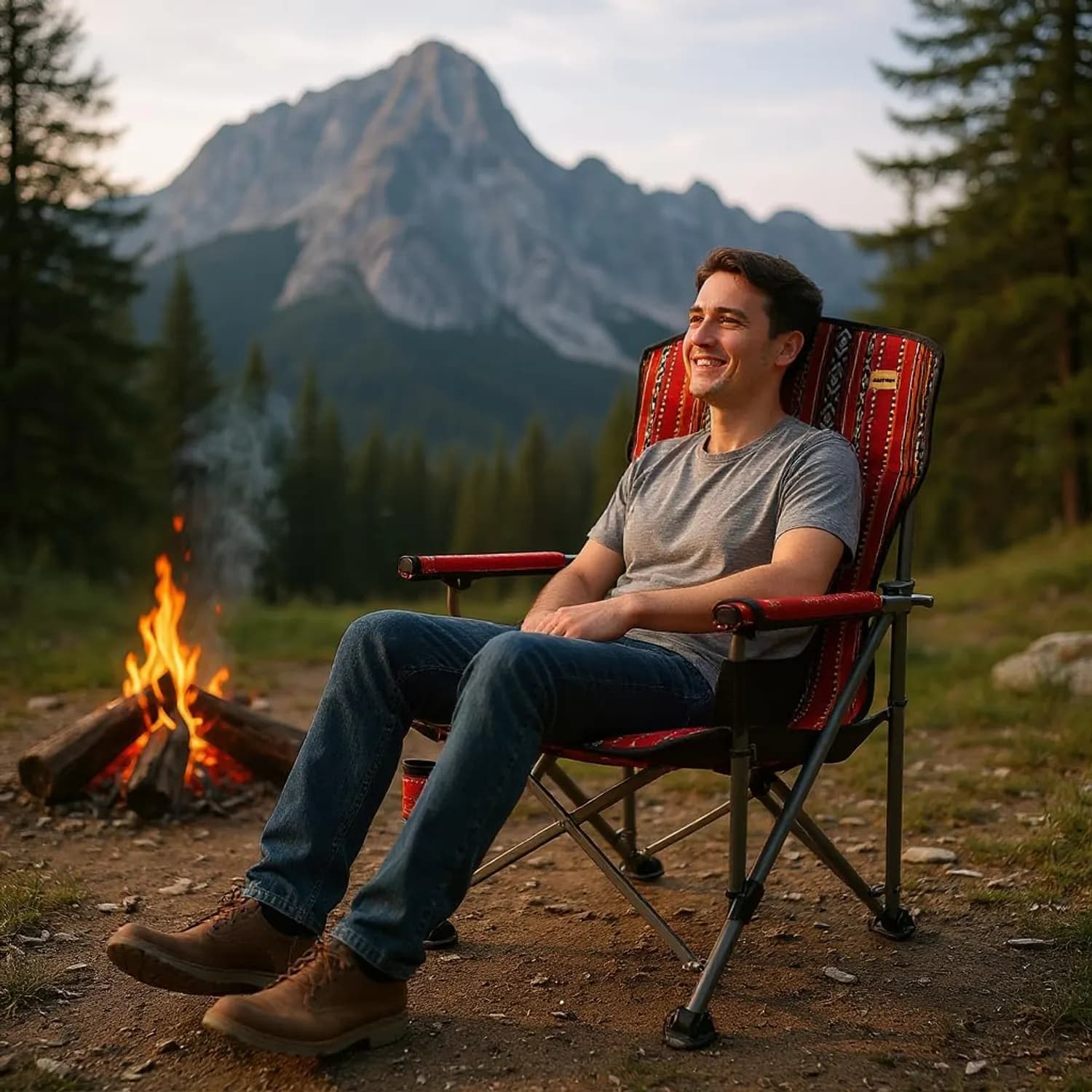Green Lion Camping Chair - Heavy-Duty, Foldable, Red 2
