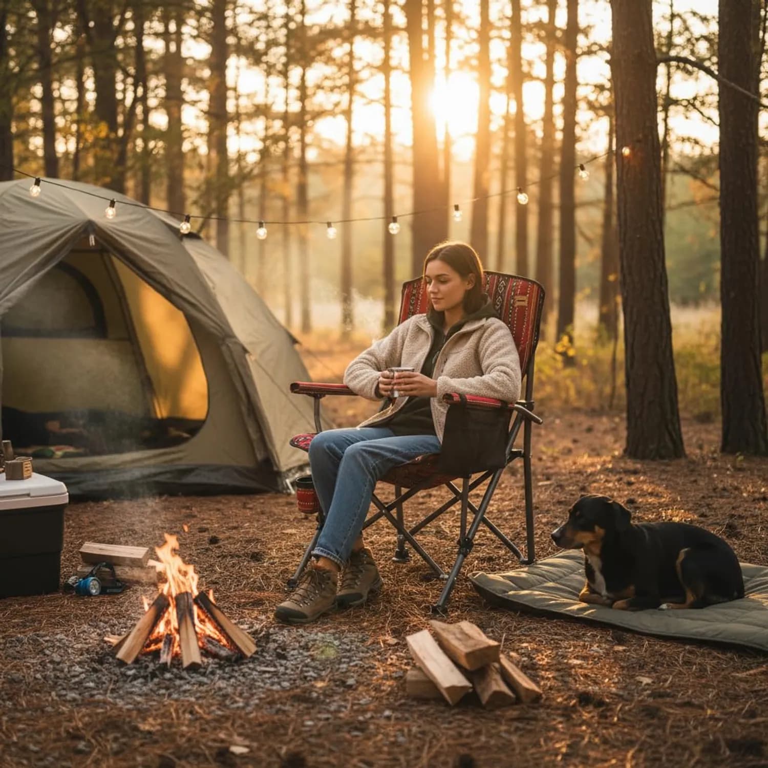 Green Lion Camping Chair - Heavy-Duty, Foldable, Red 4