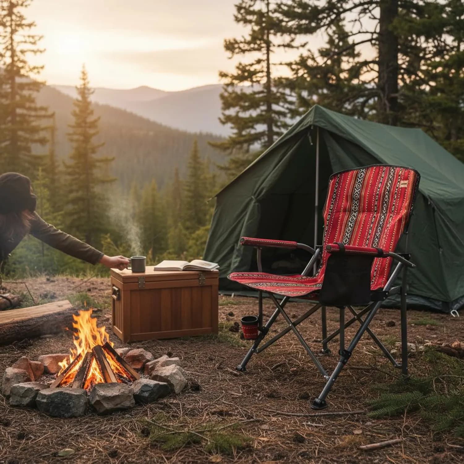 Green Lion Camping Chair - Heavy-Duty, Foldable, Red 5