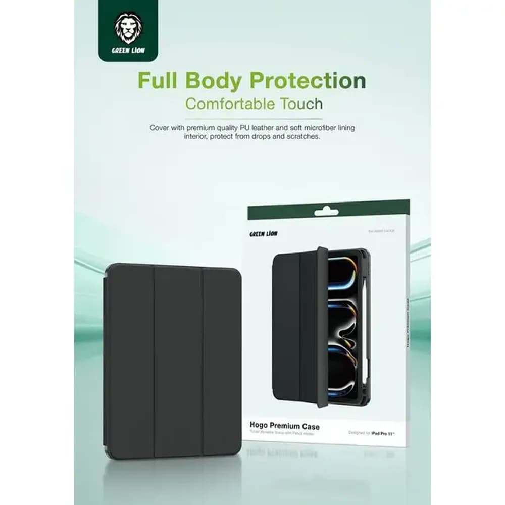 Green Lion Case for iPad Pro 13" GNHGIPAD13BK - Pencil Holder, Magnetic Cover, Black — Green 3
