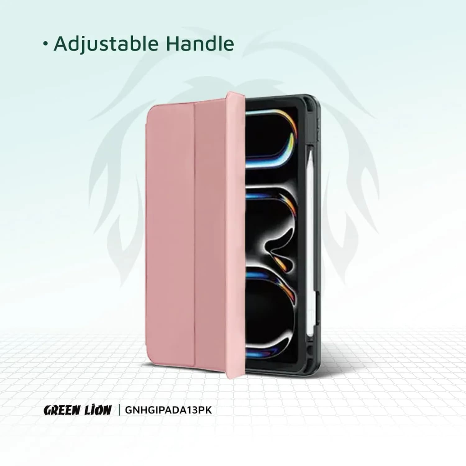 Green Lion Case for iPad Pro Air 13" - Premium with Pencil Holder, Pink — Black 6