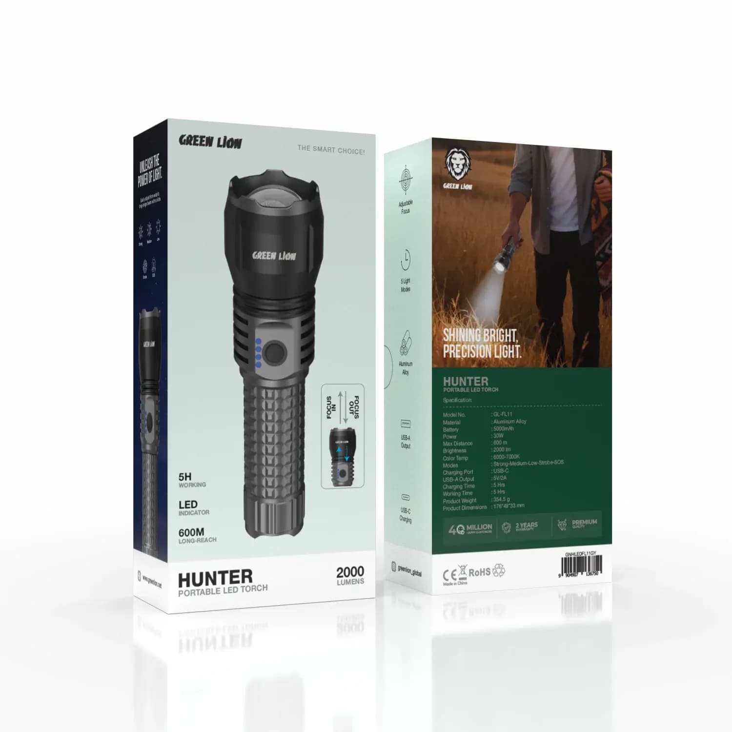Green Lion Hunter LED Torch - 2000 Lumens, Grey 3