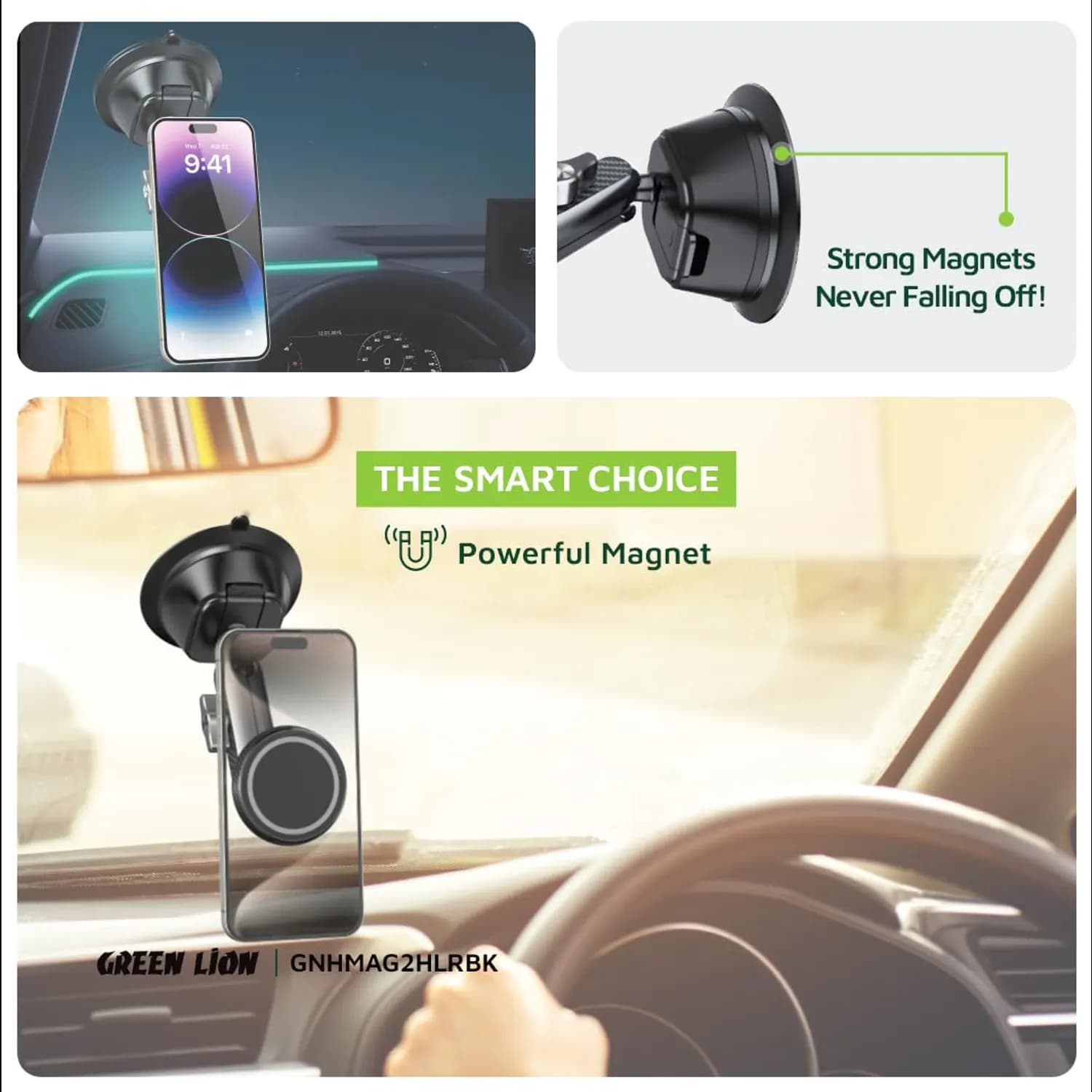 Green Lion Car Holder MagSafe 2 Compatible - 360° Rotation, Black 3