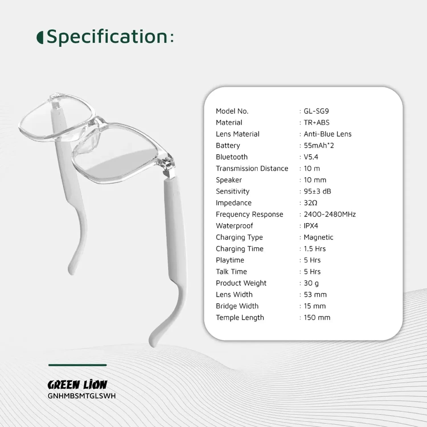 Green Lion Smart Glasses Hamburg - Bluetooth, White 4