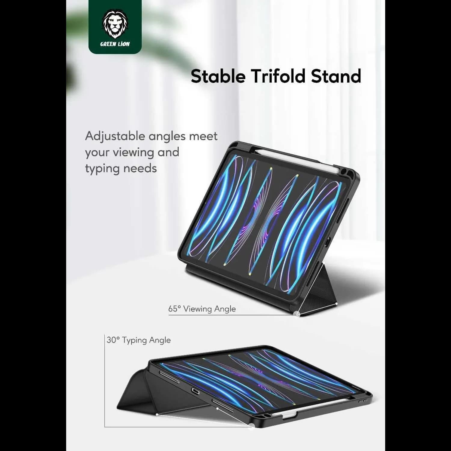Green Lion Tablet Case Hogo - Leather, Pencil Holder, Green 4