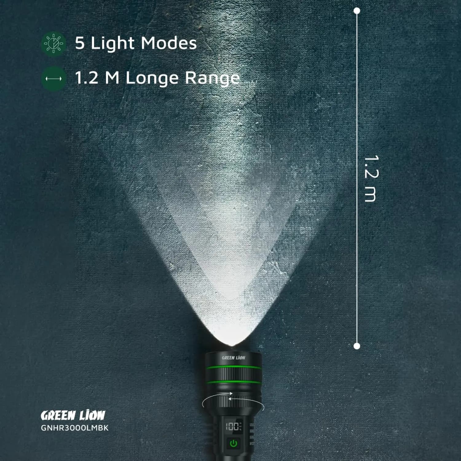 Green Lion LED Torch Hyper Ray Pro - 3000 Lumens, USB-C, Black 3