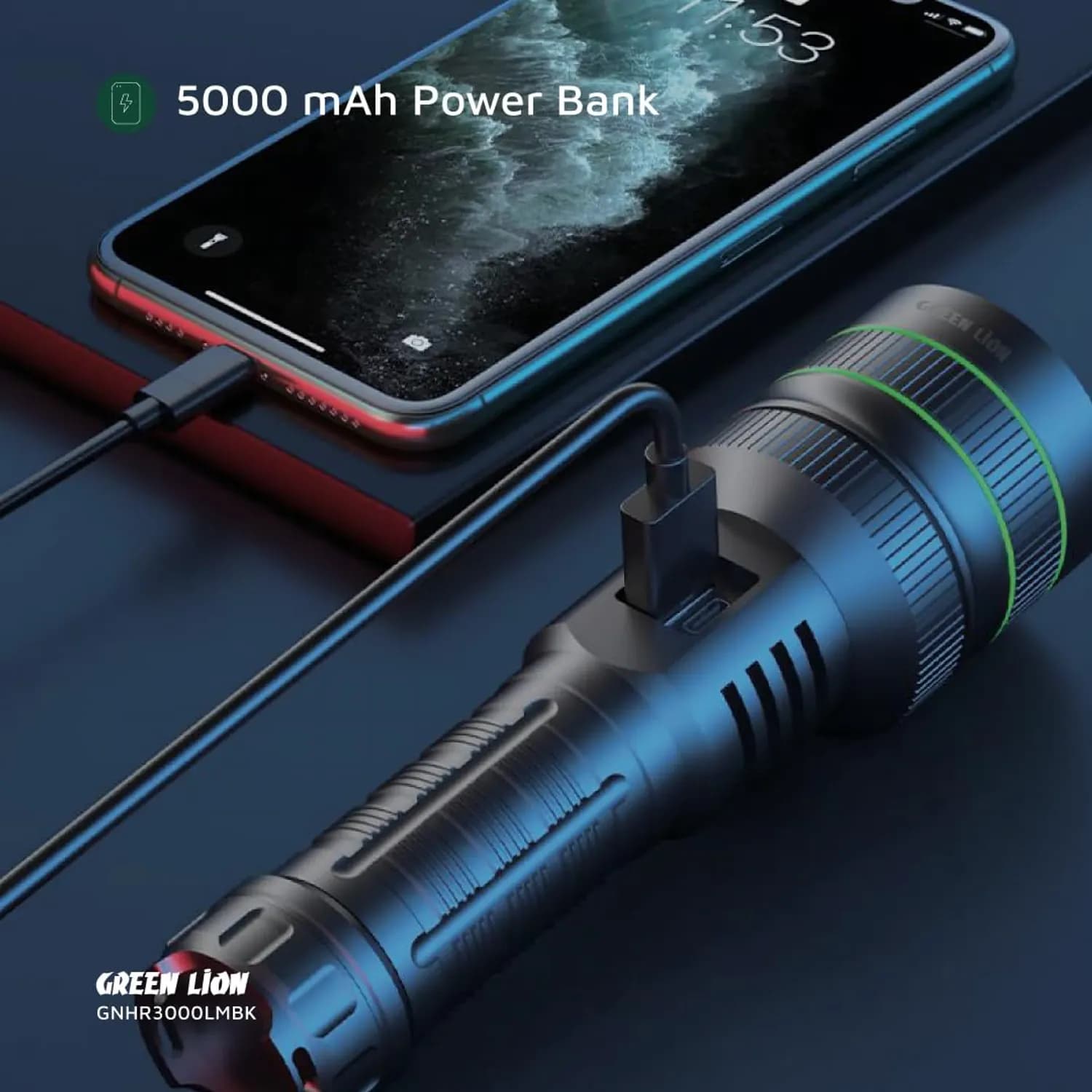 Green Lion LED Torch Hyper Ray Pro - 3000 Lumens, USB-C, Black 4