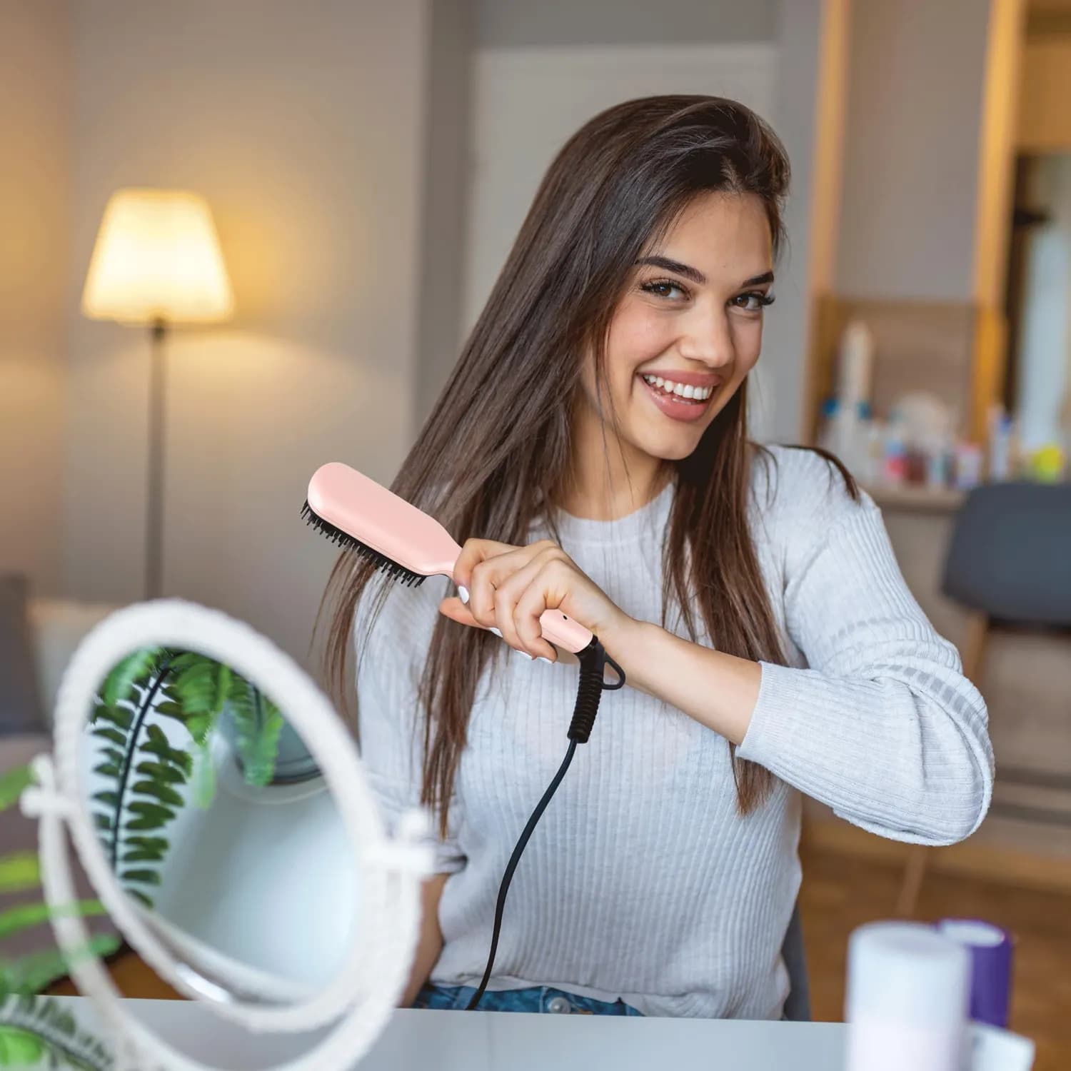 Green Lion Straightener Comb - Ceramic Coating, Pink 2