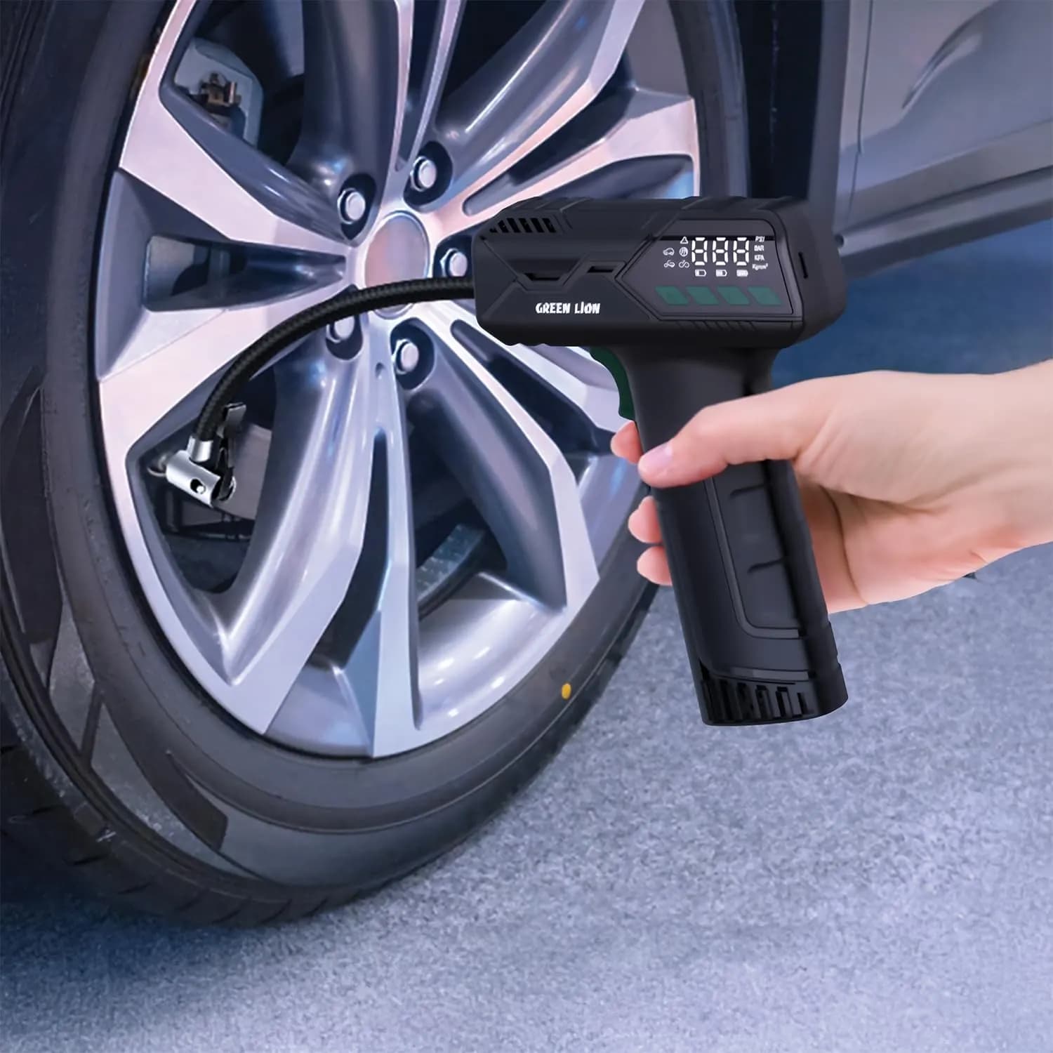 Green Lion Tyre Inflator Hyper Air - 150 PSI, USB-C, Black 2