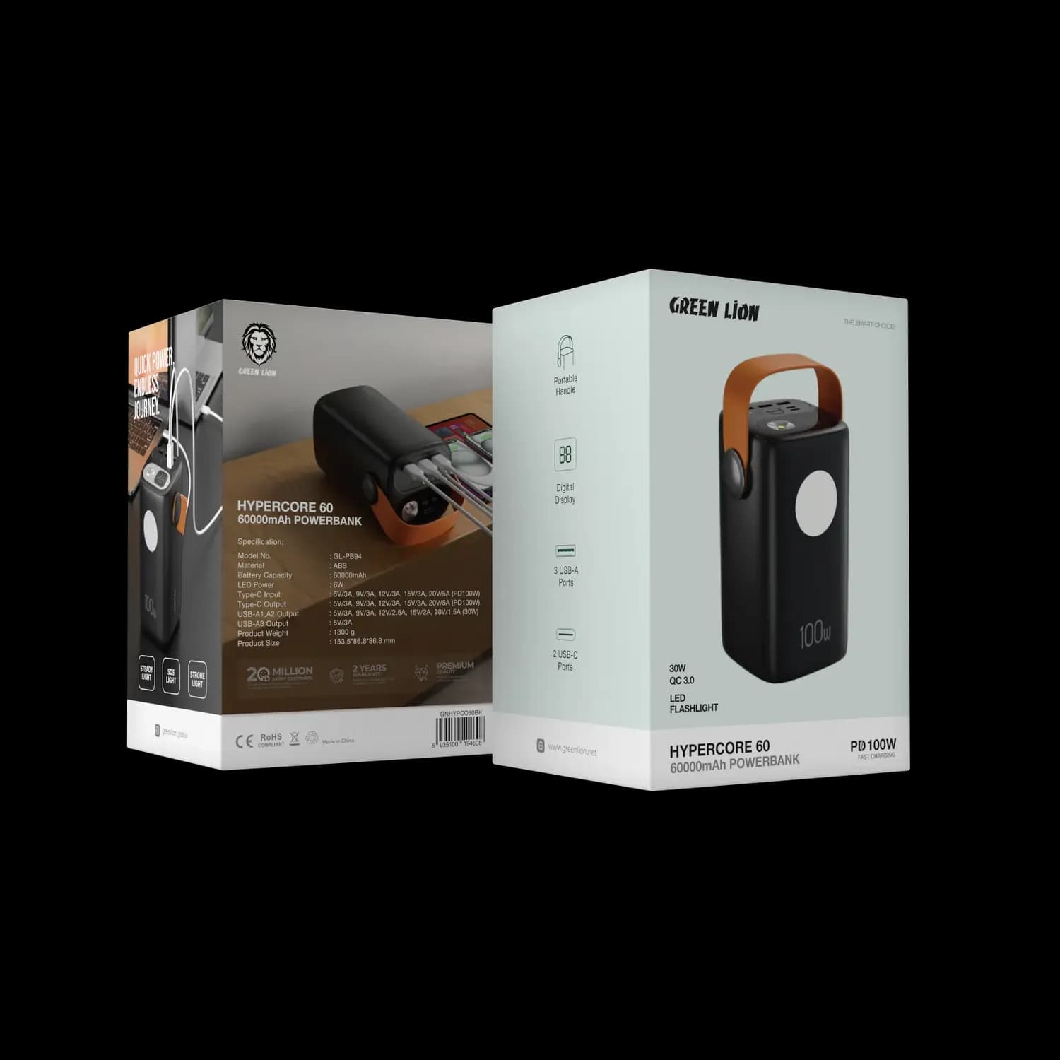 Green Lion Power Bank Hyper Core 60 - 60000mAh 100W PD, Black 4