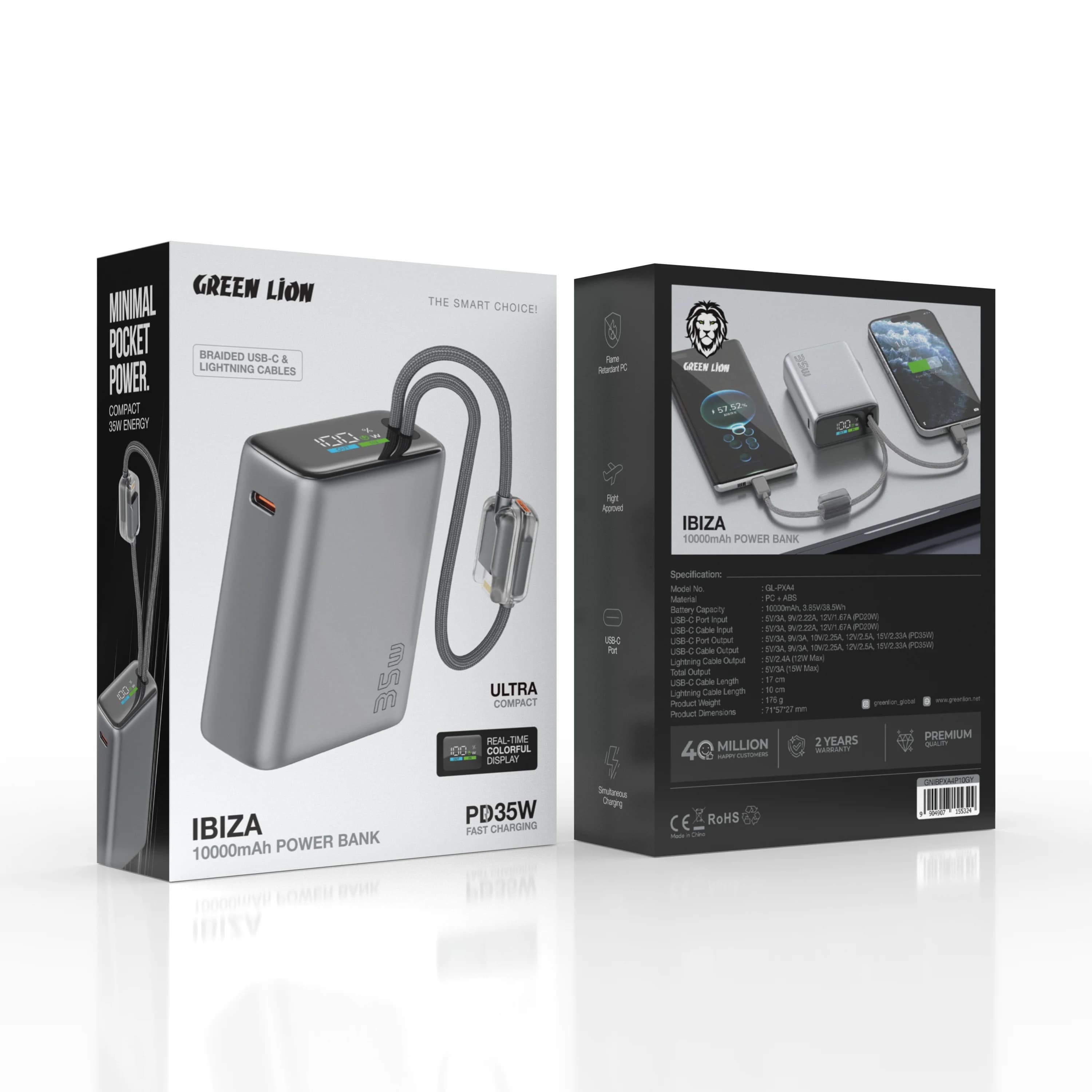 Green Lion Power Bank IBIZA GNIBPXA4P10GY - 10000mAh 35W, Grey 3