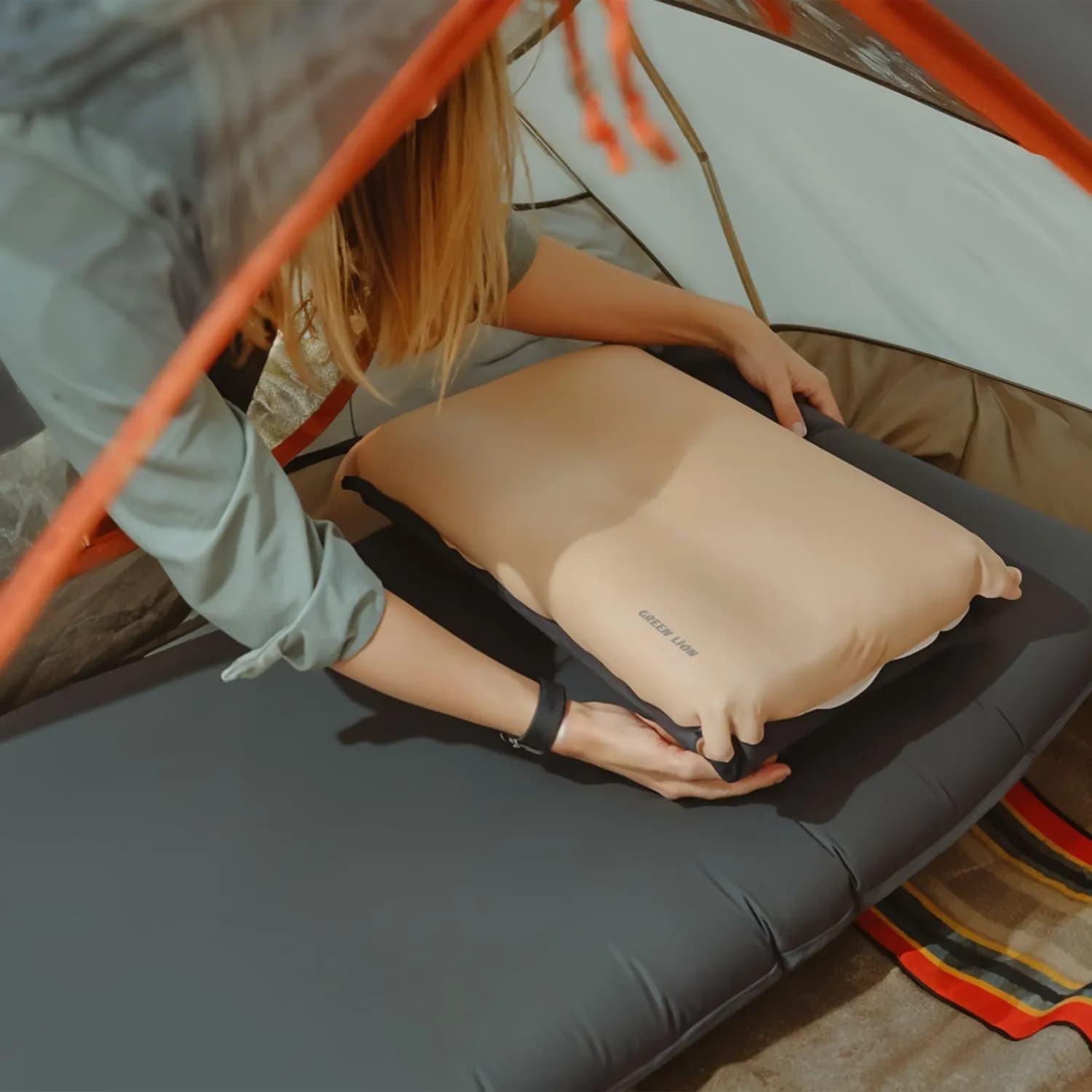 Green Lion Inflatable Camping Pillow - Memory Foam, Beige 5