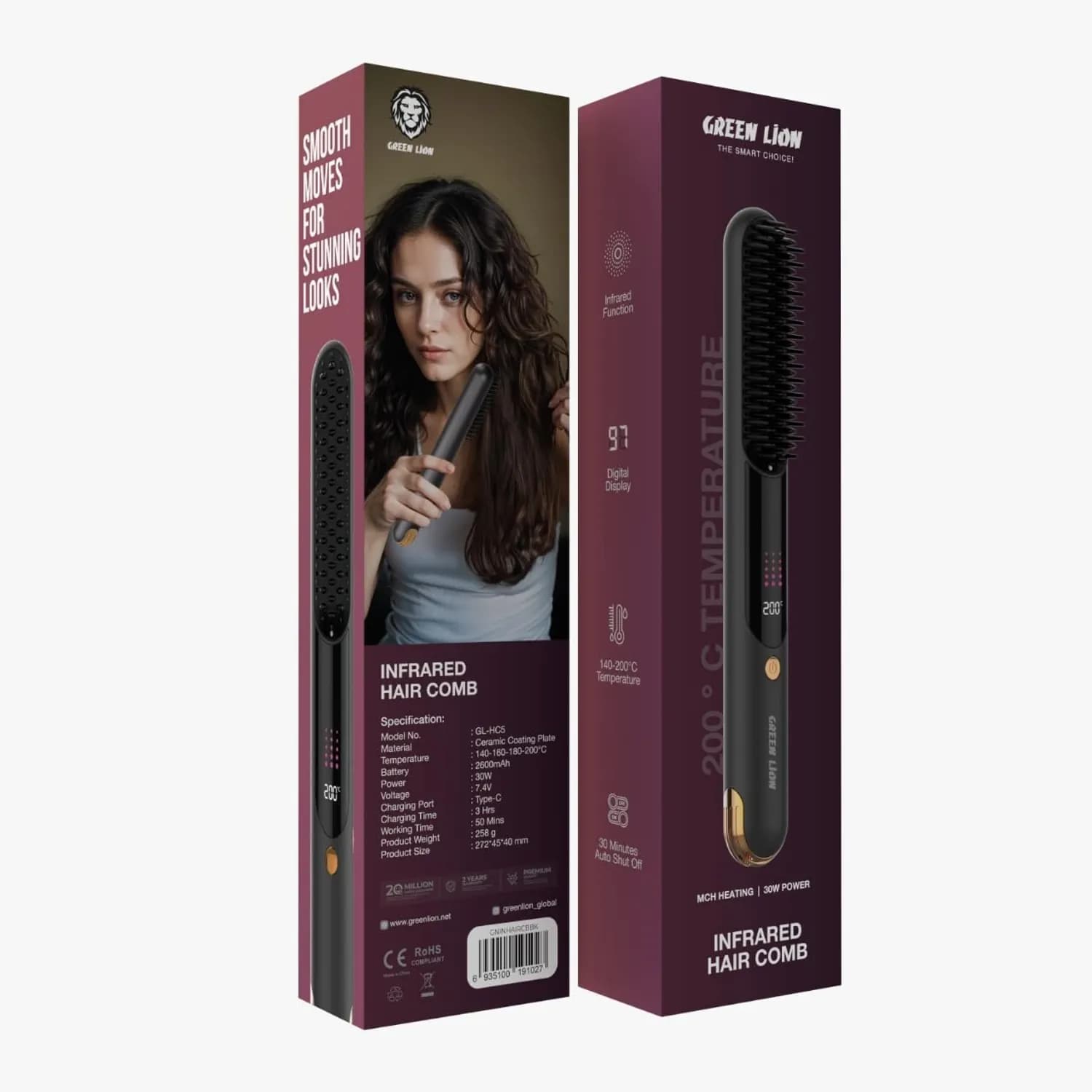 Green Lion Infrared Hair Comb - Ceramic Coating, Black 5
