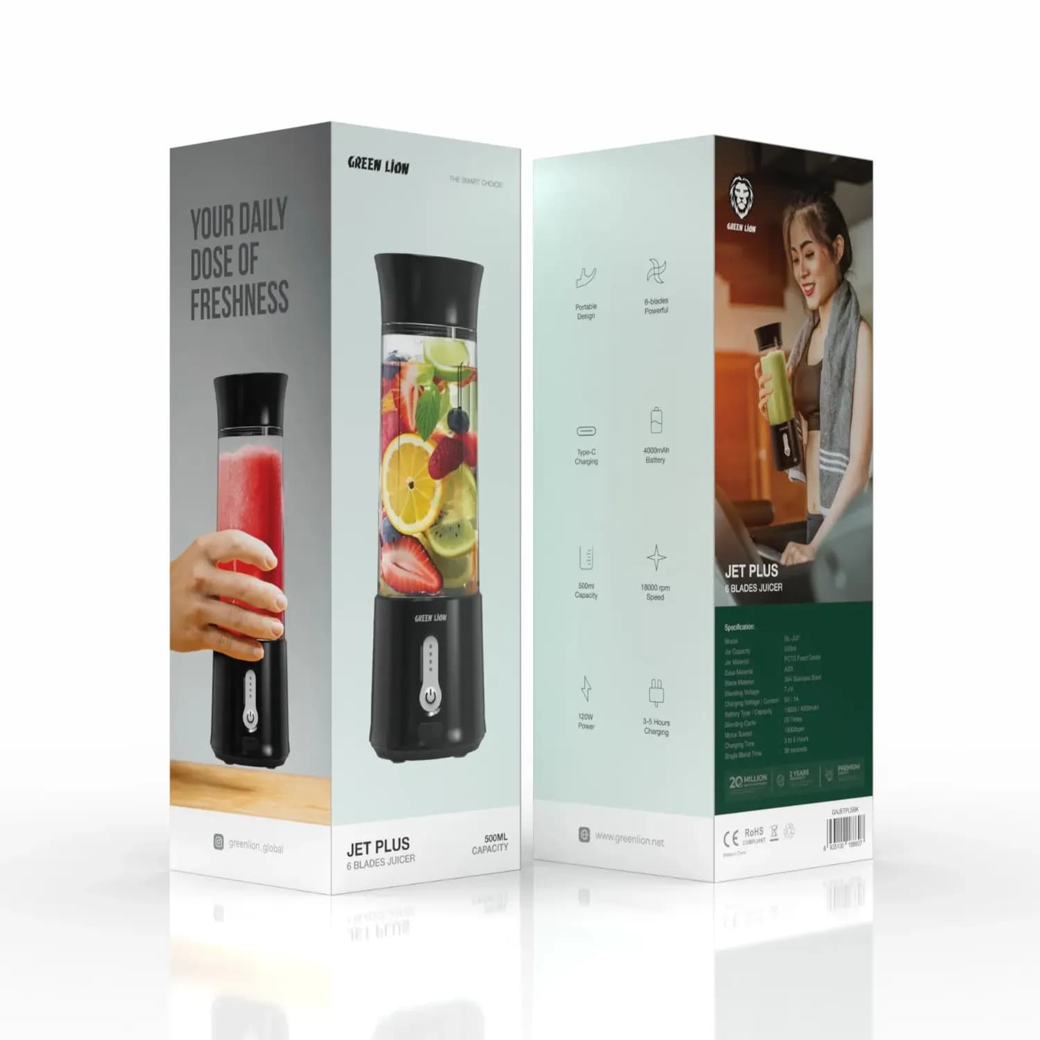 Green Lion Juicer Jet Plus - Portable 6-Blade, Black — Black 3
