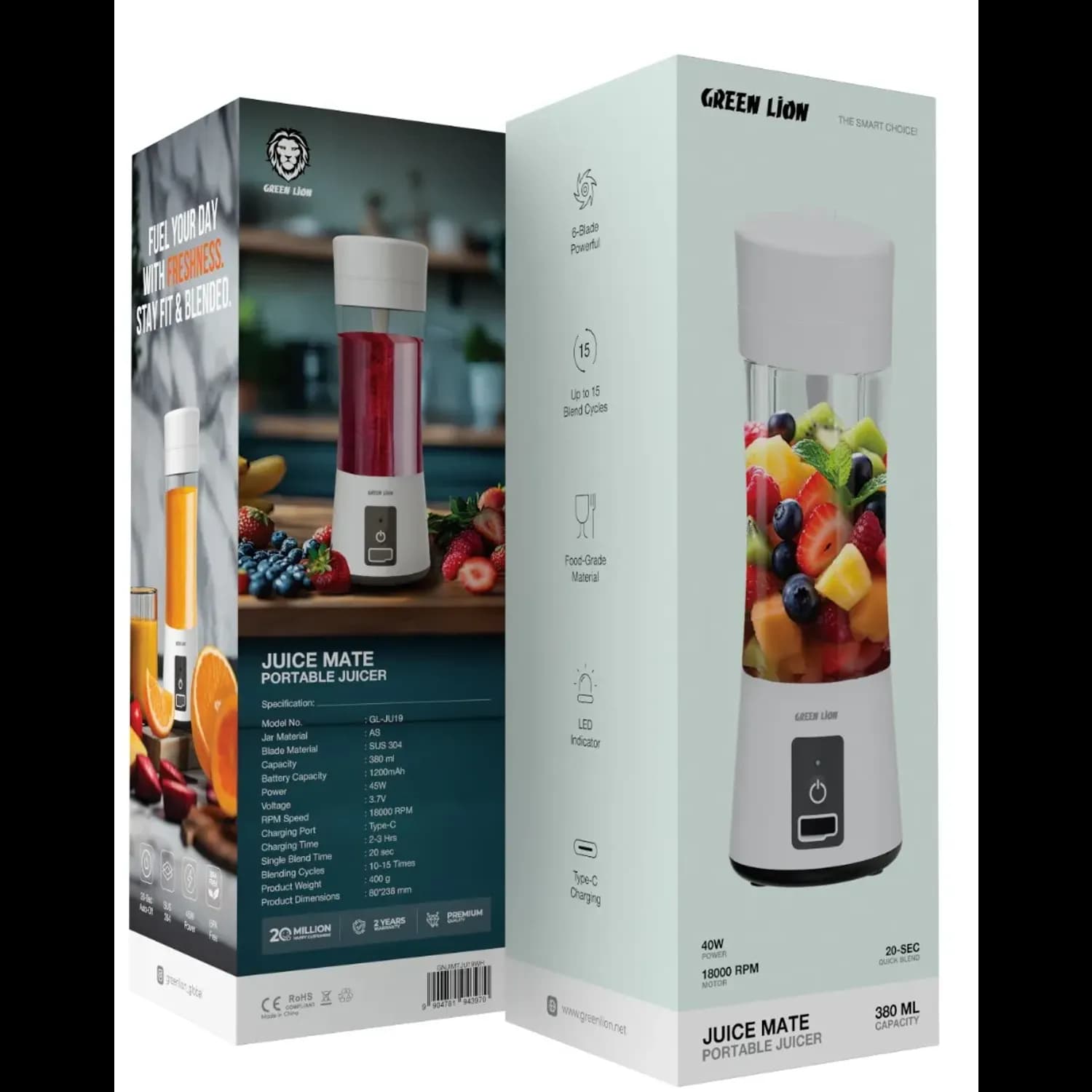 GREEN LION Portable Juicer Juice Mate - 380ml, USB-C, White — White 5