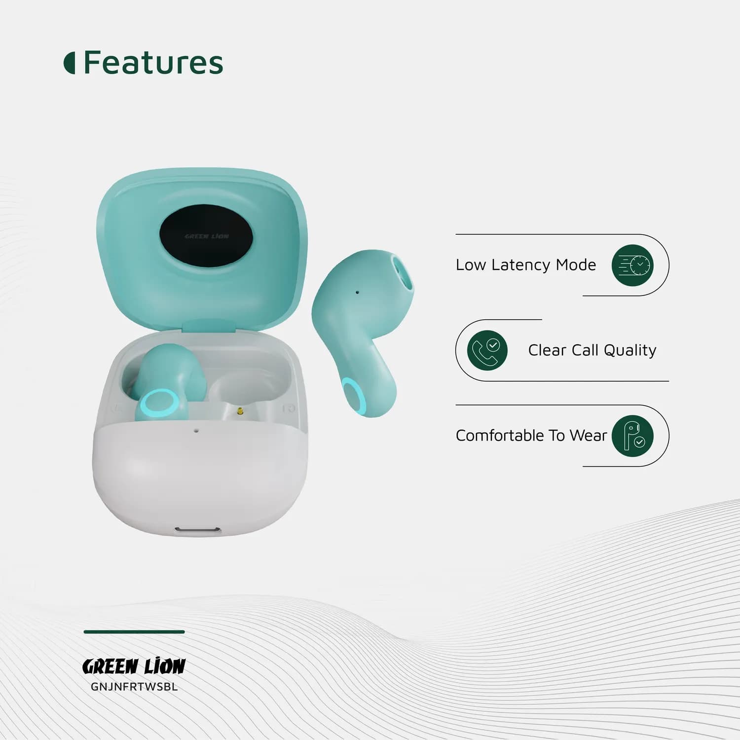 Green Lion Earbuds Jenifer GNJNFRTWS - True Wireless, Sky Blue 5