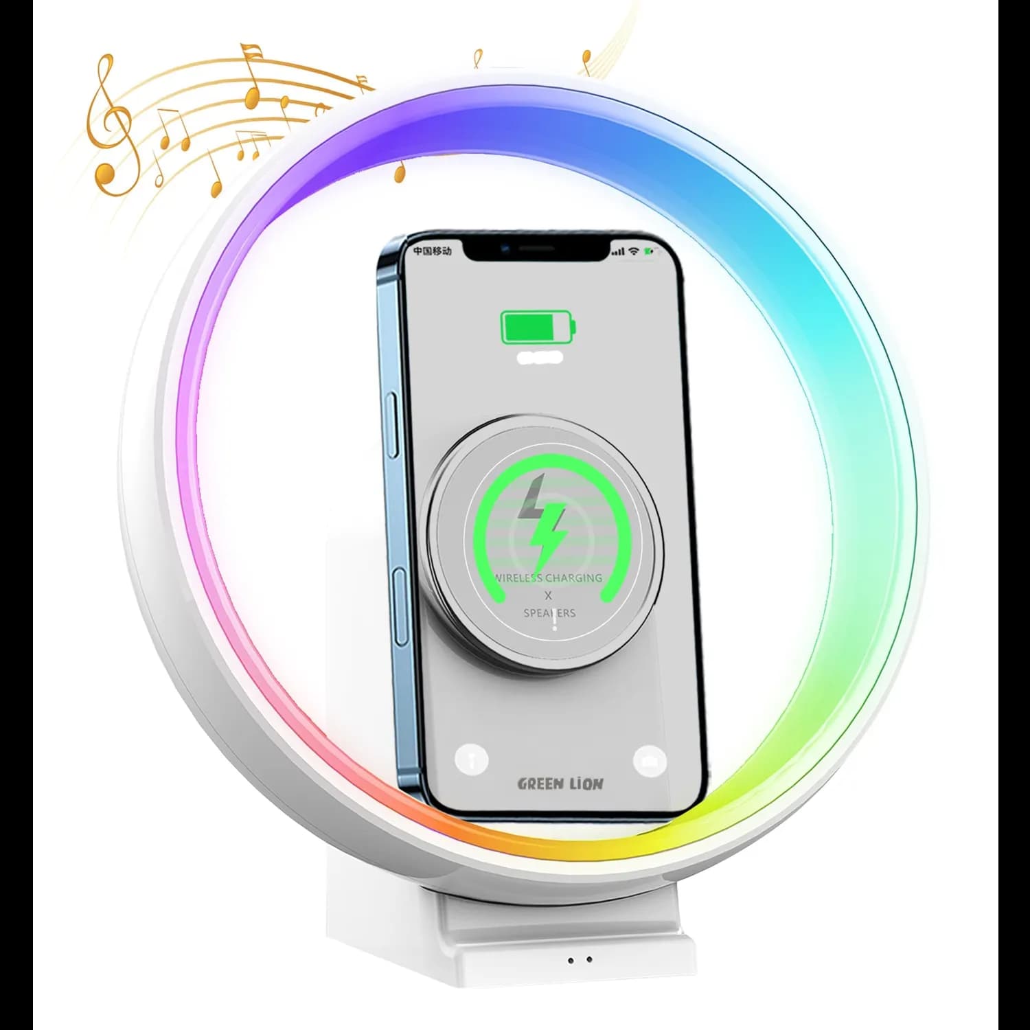 Green Lion Jupiter 3-in-1 Charger & RGB Speaker - 15W Wireless, White 4