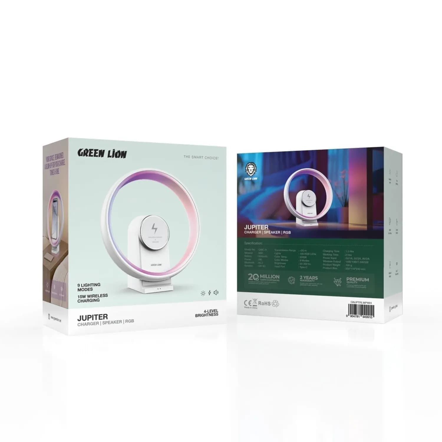 Green Lion Jupiter 3-in-1 Charger & RGB Speaker - 15W Wireless, White 5