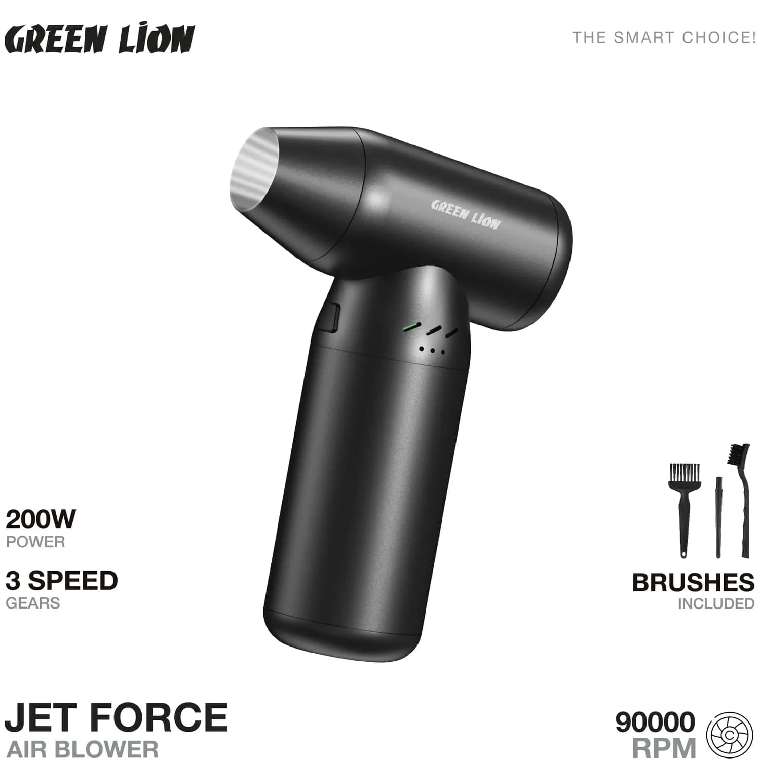 Green Lion Cordless Air Duster Jet Force - Turbo 90000RPM, Black 4
