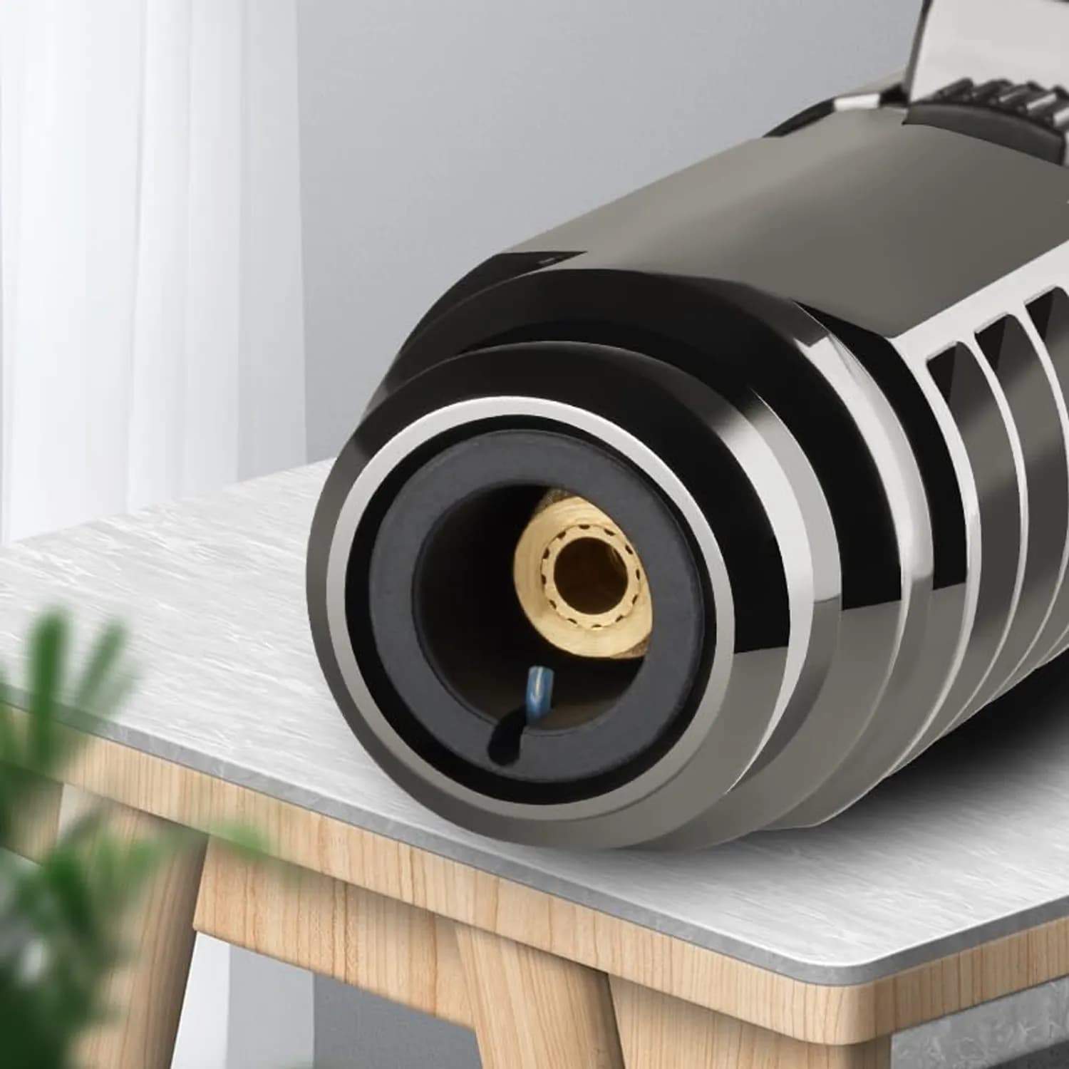 Green Lion Jet Flame Lighter - Windproof, Adjustable Flame, Silver 4