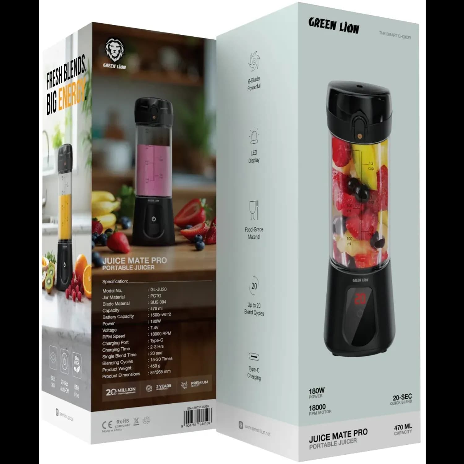 Green Lion Portable Juicer Juice Mate Pro - 470ml, Black 4