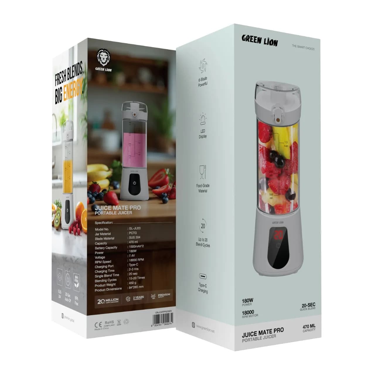 Green Lion Juice Mate Pro Portable Juicer 470mL - White 4