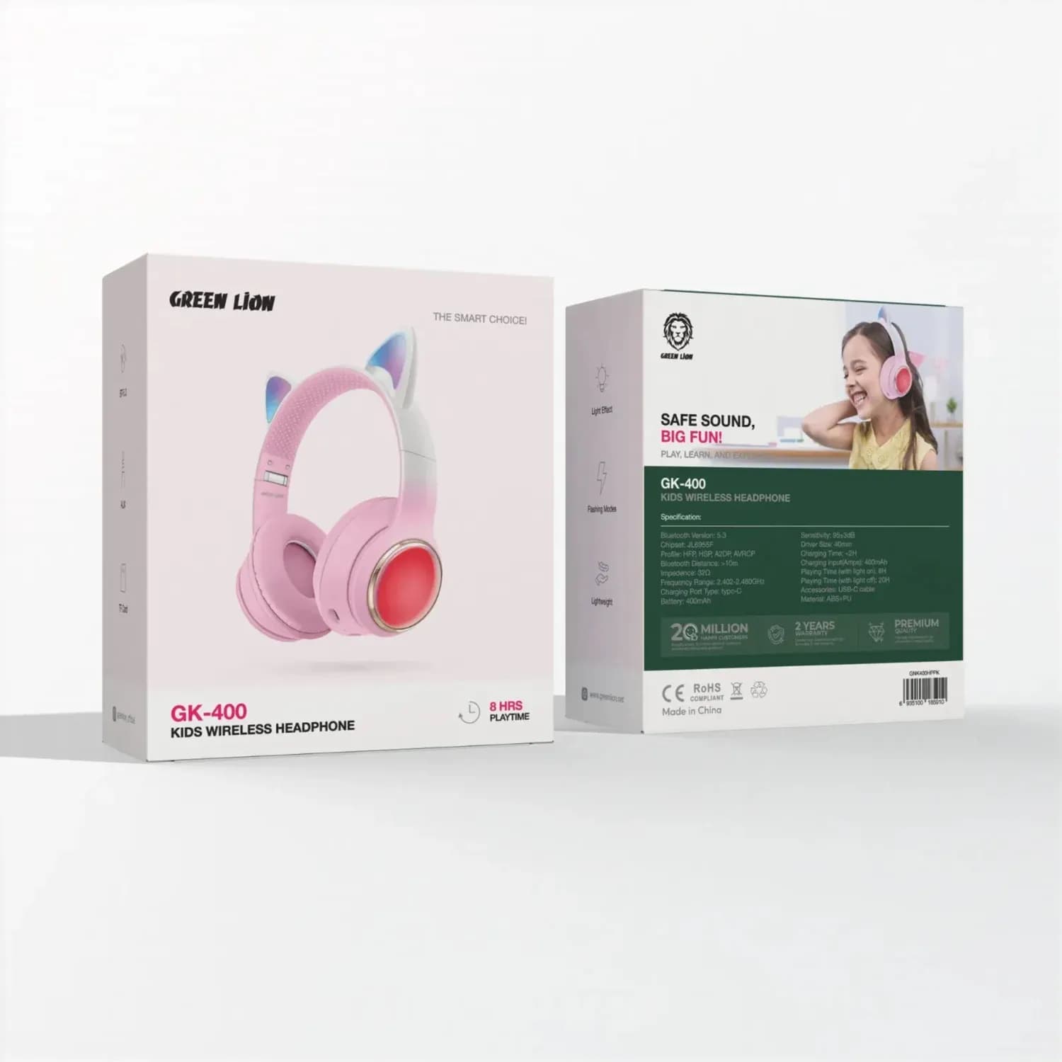 Green Lion Headphone GL-400 Kids Wireless - Pink 4