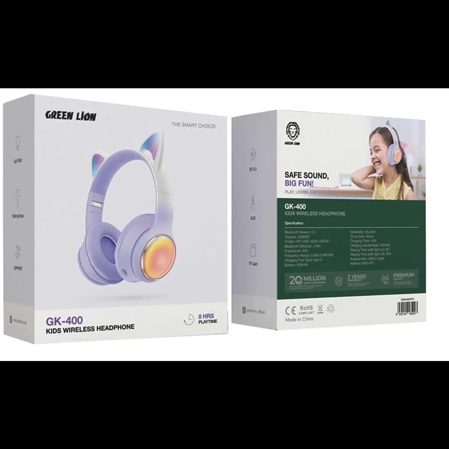 Green Lion Kids Wireless Headphone GNK400HP - Bluetooth 5.3, Purple 3
