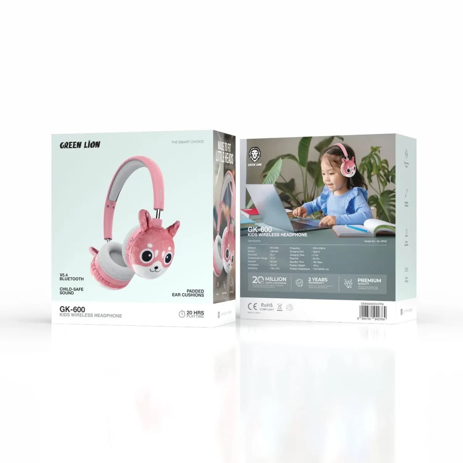 Green Lion Wireless Headphones GK-600 - Kids, Pink — Blue 4