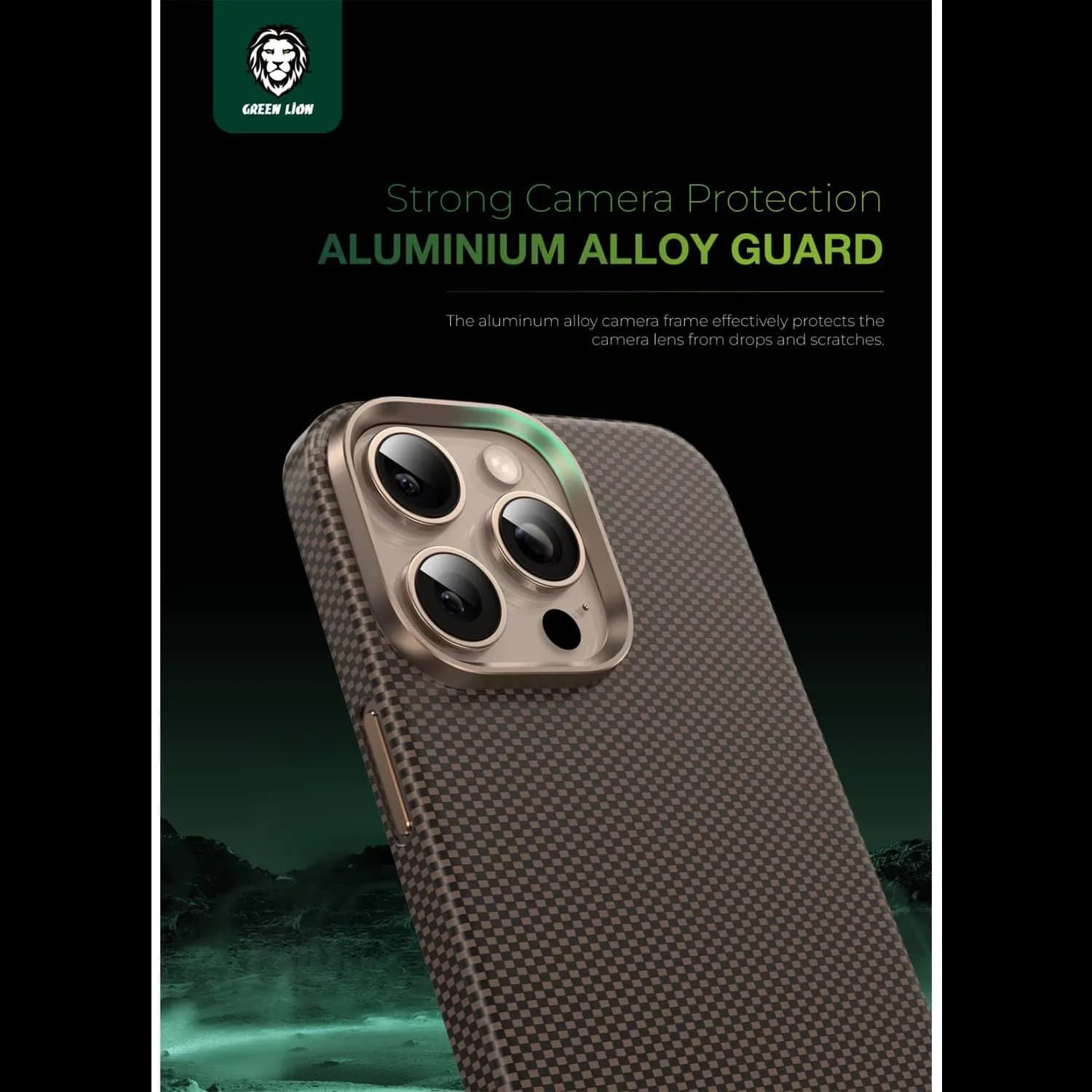 Green Lion Kevlar Case iPhone 16Pro - 1500D Aramid Fiber, Black/Gold 2