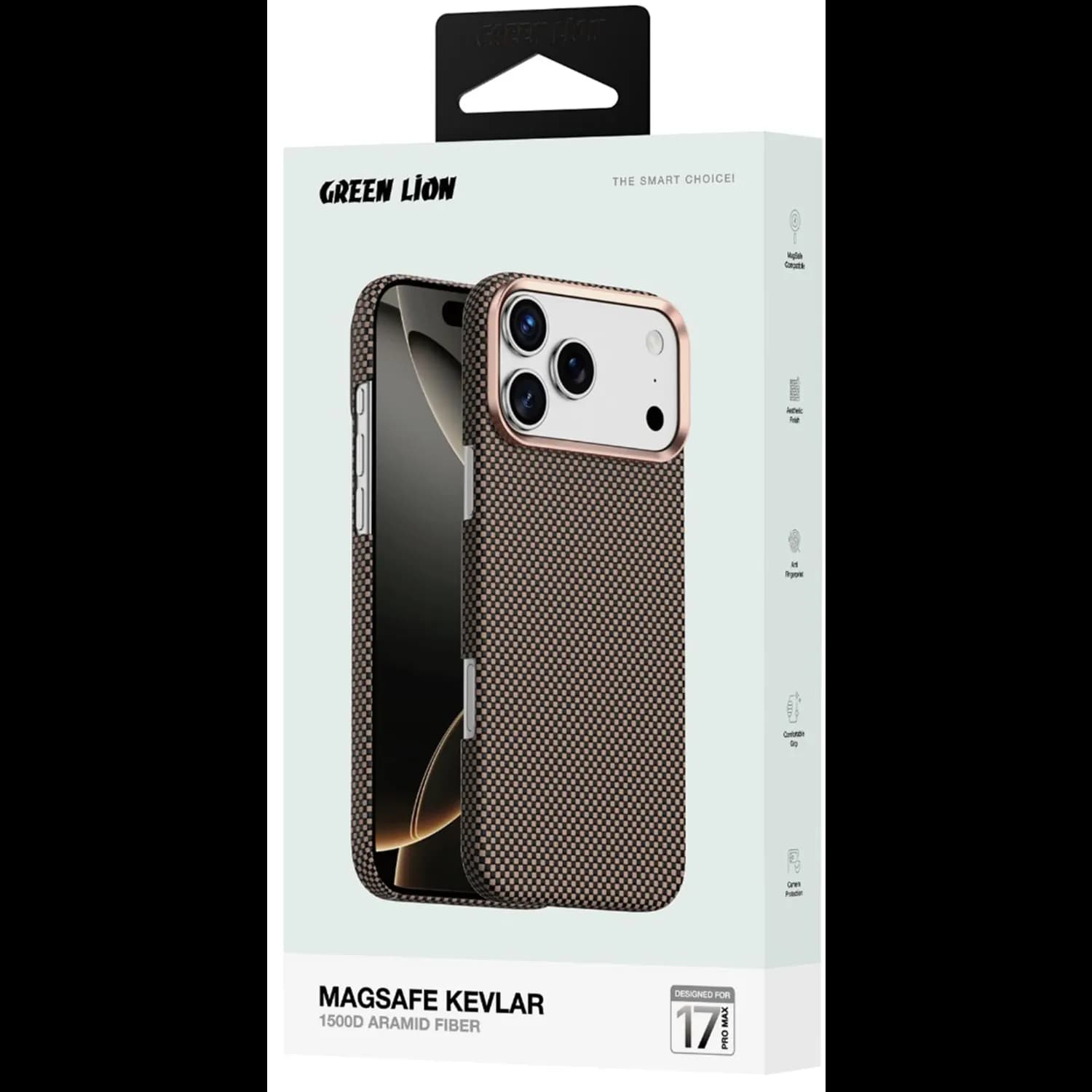Green Lion Kevlar Case iPhone 17 Pro - Aluminum Guard, Black Gold 2