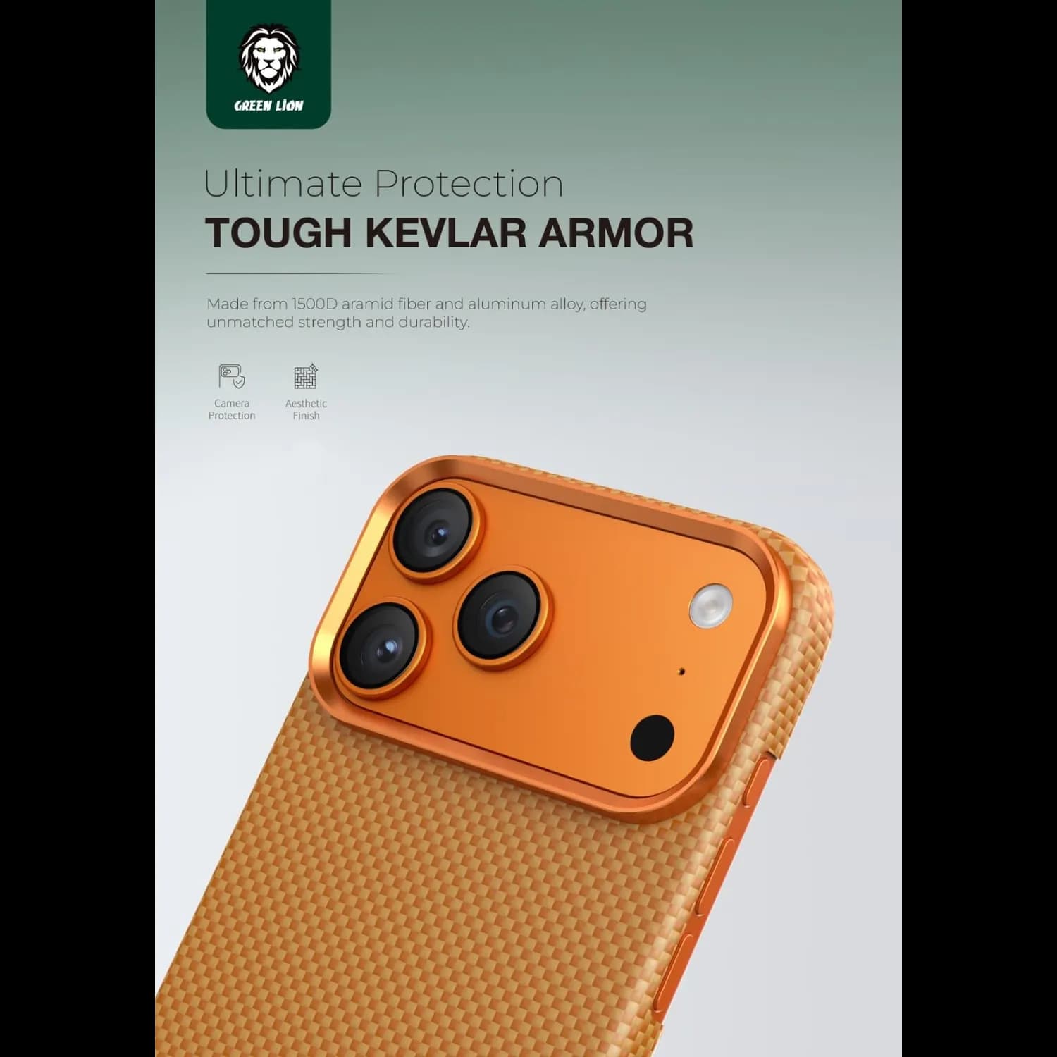 Green Lion Kevlar Case iPhone 17 Pro Max - Aluminum Guard, Orange 4