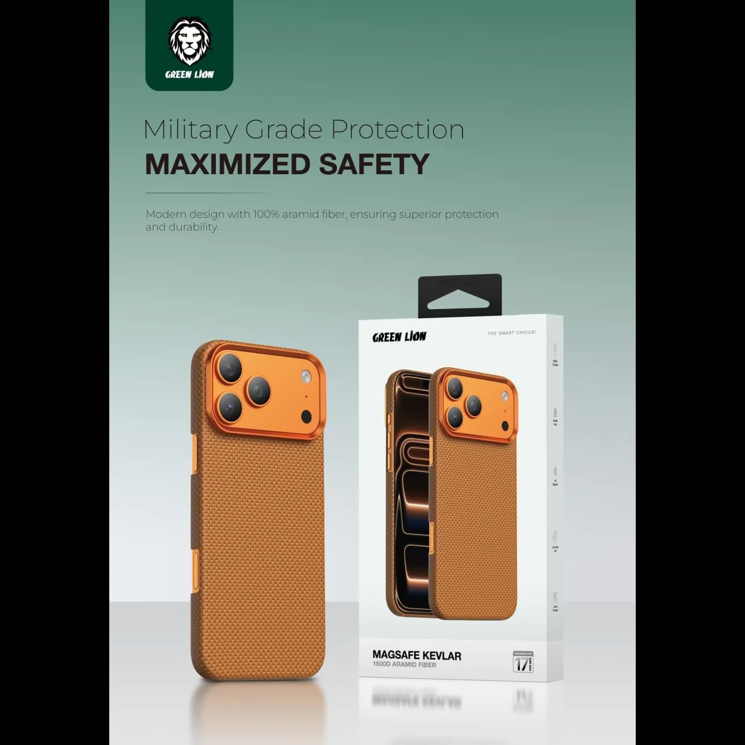Green Lion Kevlar Case iPhone 17 Pro Max - Aluminum Guard, Orange 5