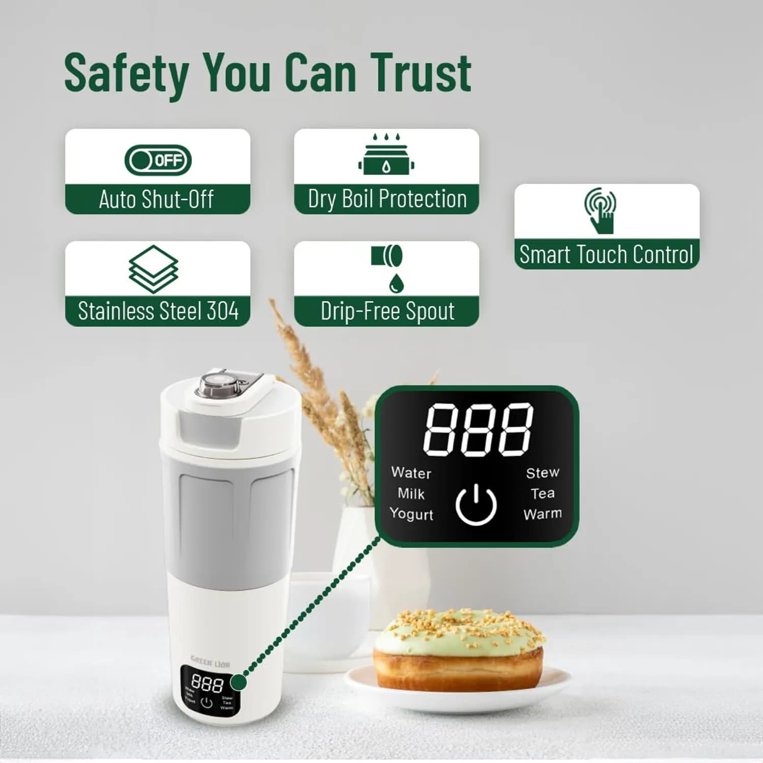 Green Lion Electric Kettle - 600ml, White 3