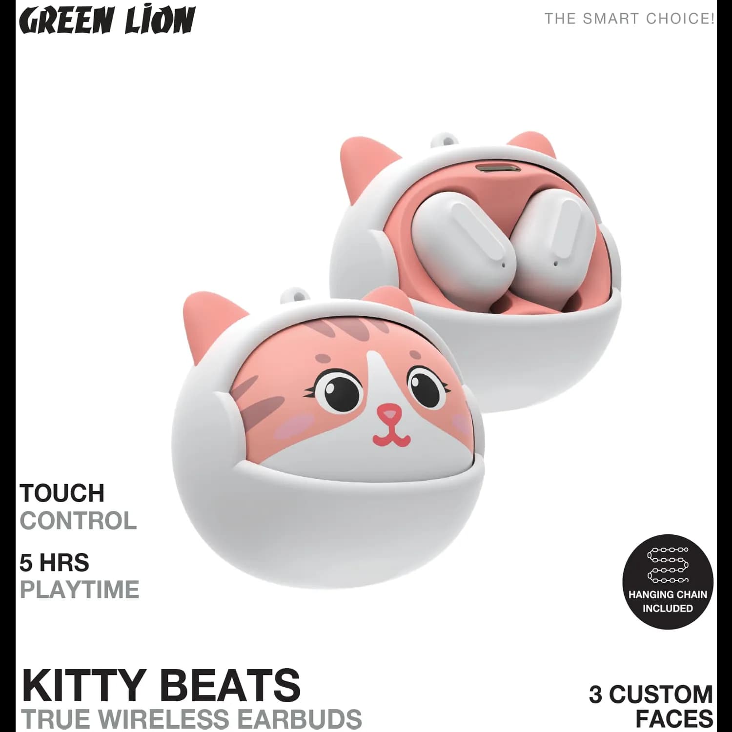 Green Lion True Wireless Earbuds - Touch Control, White 3
