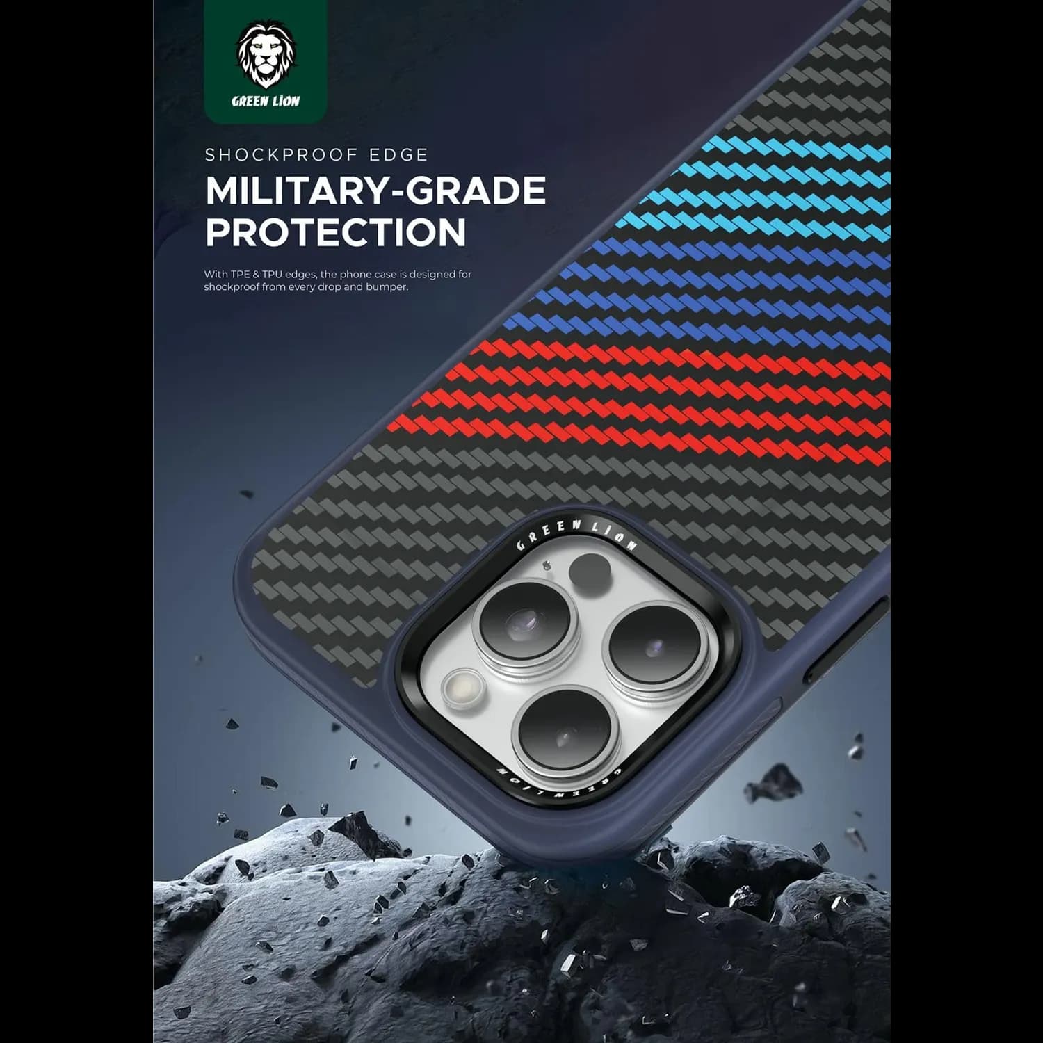 Green Lion Case iPhone 15 Pro - Kevlar Design, Blue 3