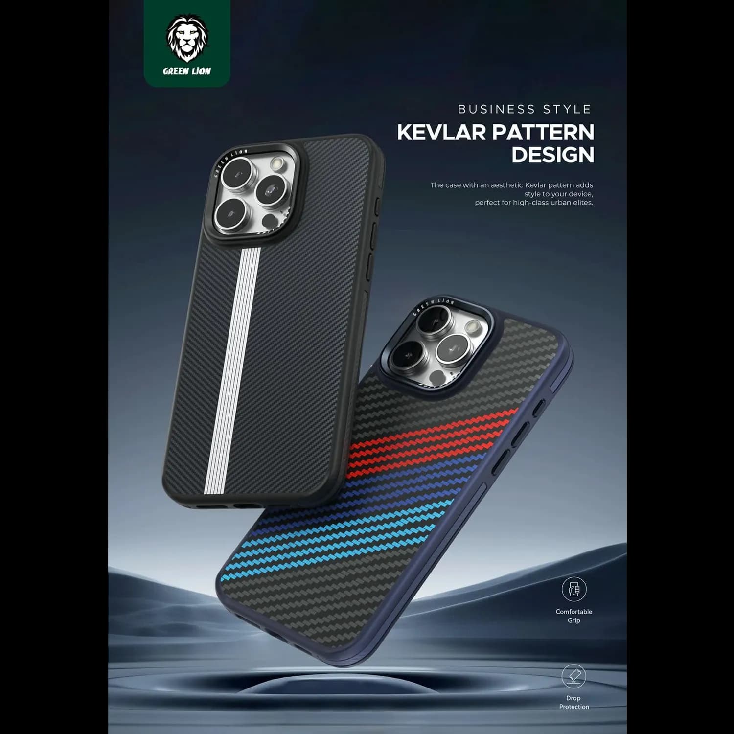 Green Lion Case iPhone 15 Pro - Kevlar Design, Blue 4