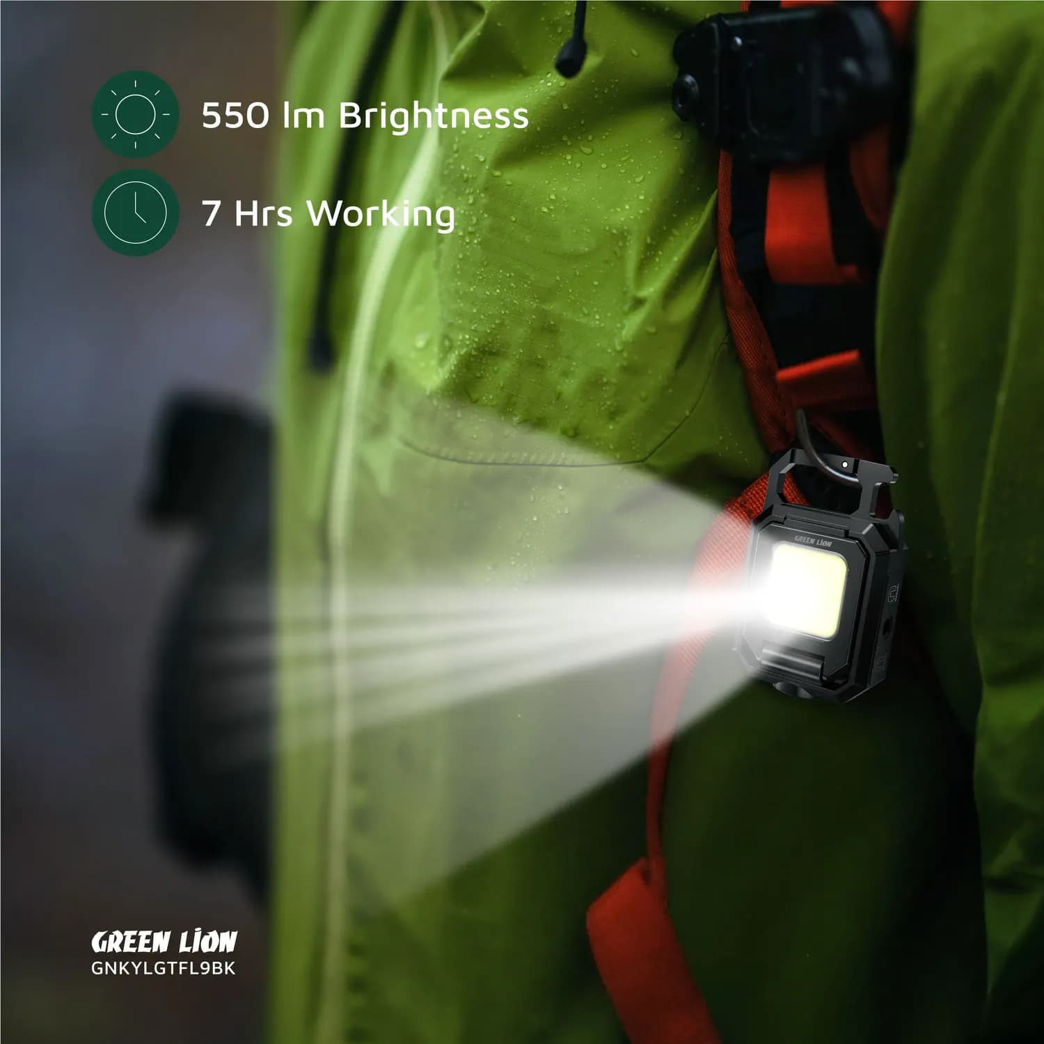 Green Lion COB Keychain Work Light - 5 Modes, Black 3