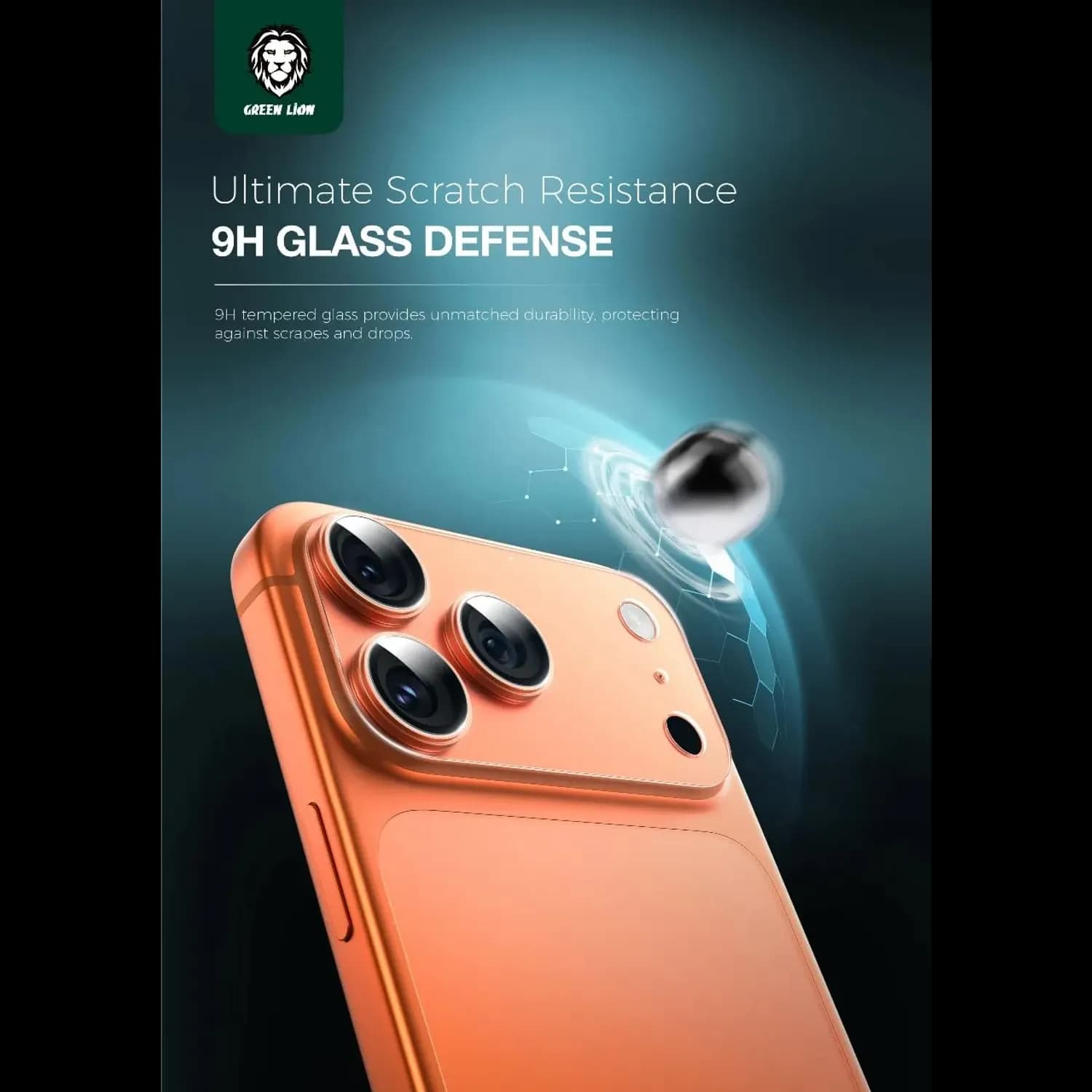 Green Lion Camera Lens Protector iPhone 17 Pro Max - 9H Tempered Glass, Orange 3