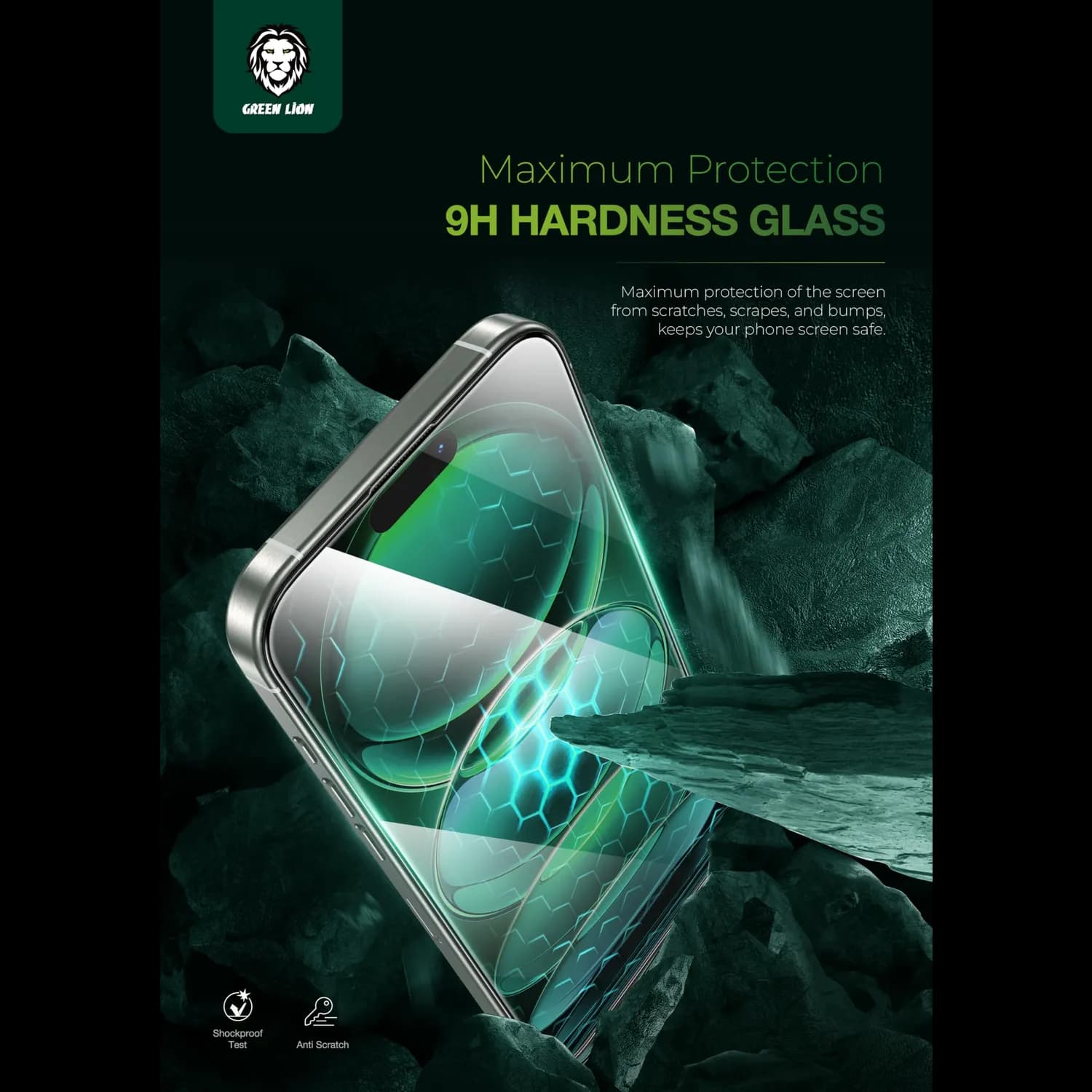 Green Lion Screen Protector iPhone 16 Pro Max - 3D Curved, Clear 4
