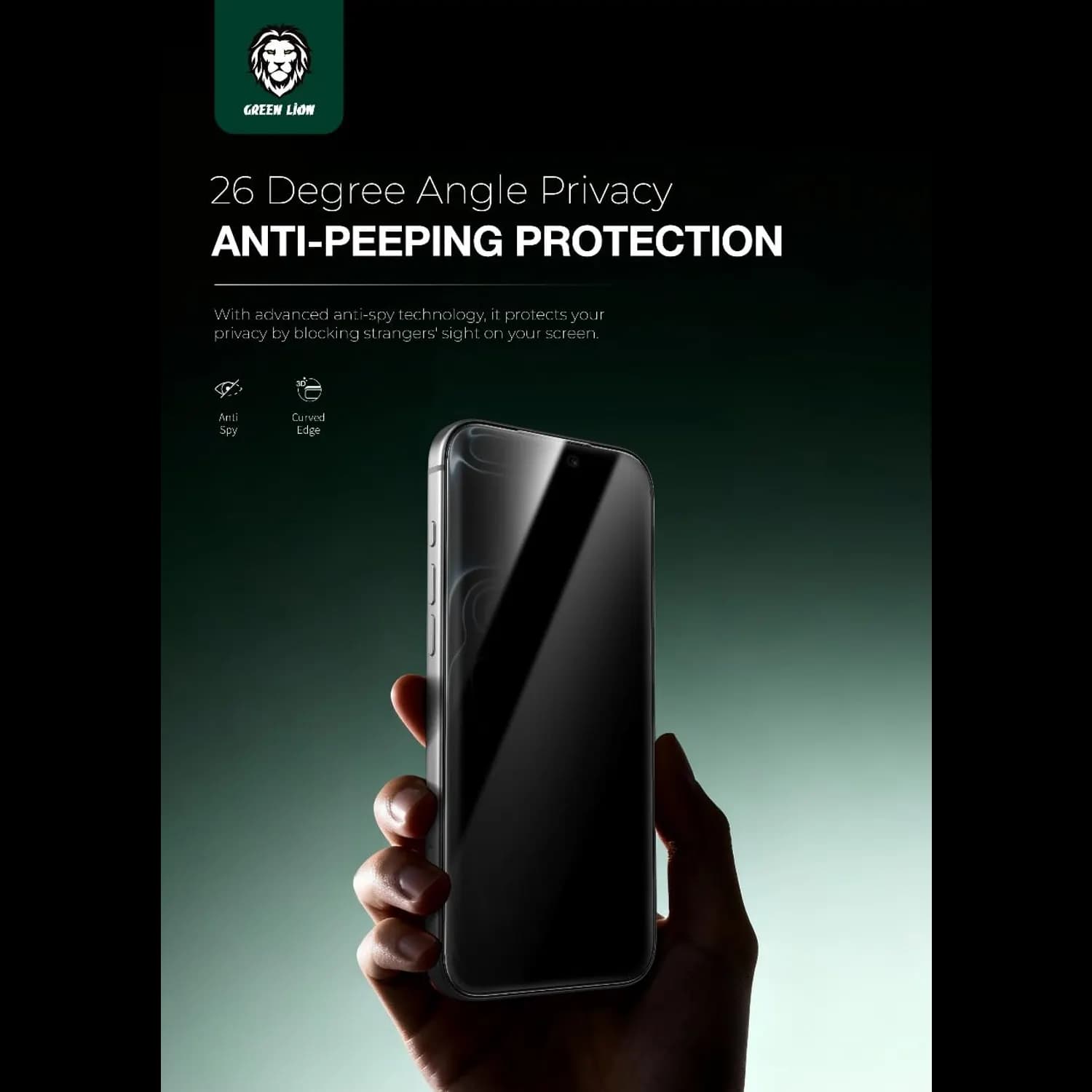Green Lion Privacy Glass Screen Protector iPhone 17 Pro - 3D Curved, Black Edge 2