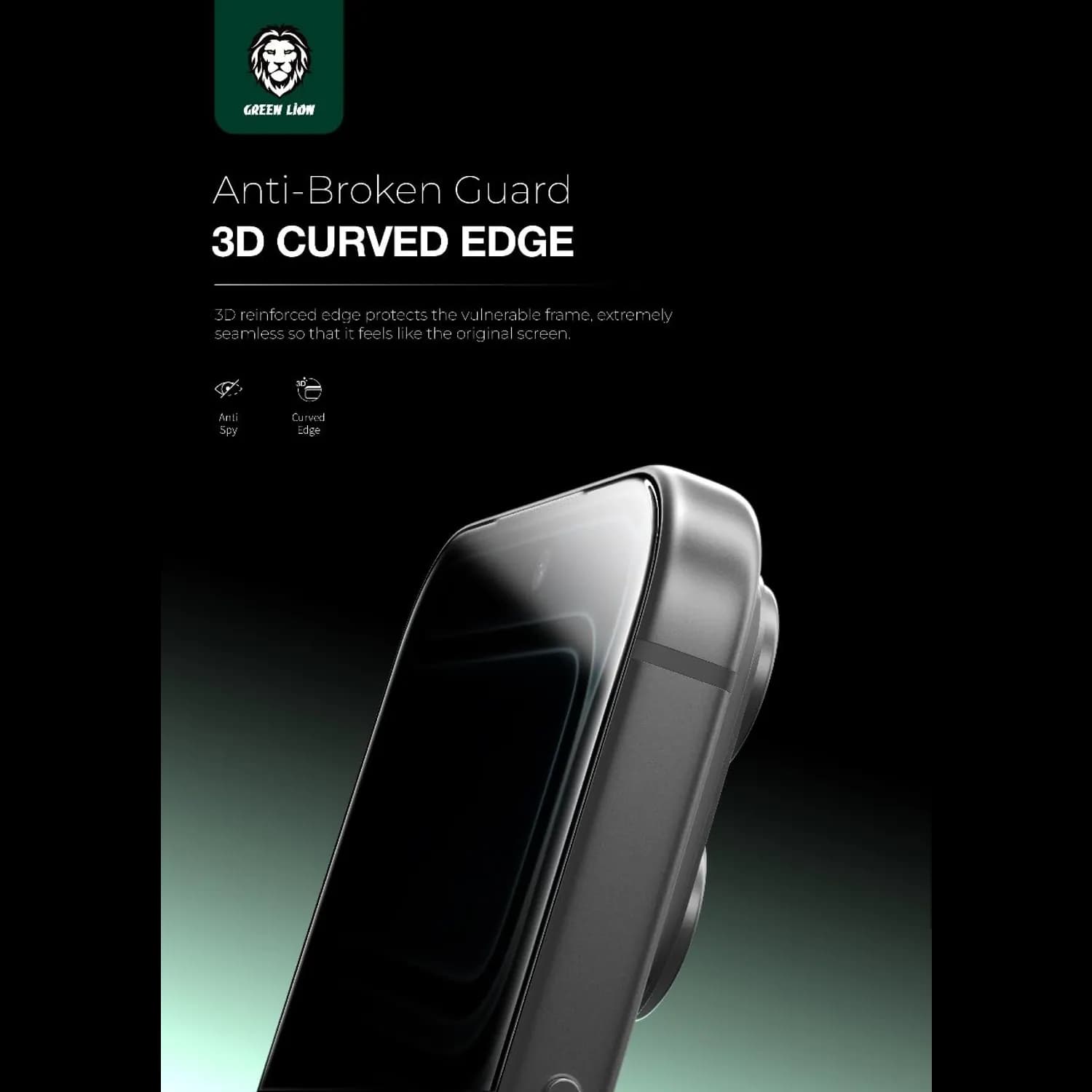 Green Lion Privacy Glass Screen Protector iPhone 17 Pro - 3D Curved, Black Edge 3