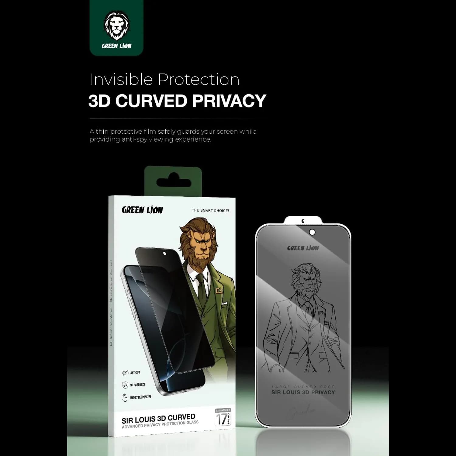 Green Lion Privacy Glass Screen Protector iPhone 17 Pro - 3D Curved, Black Edge 5