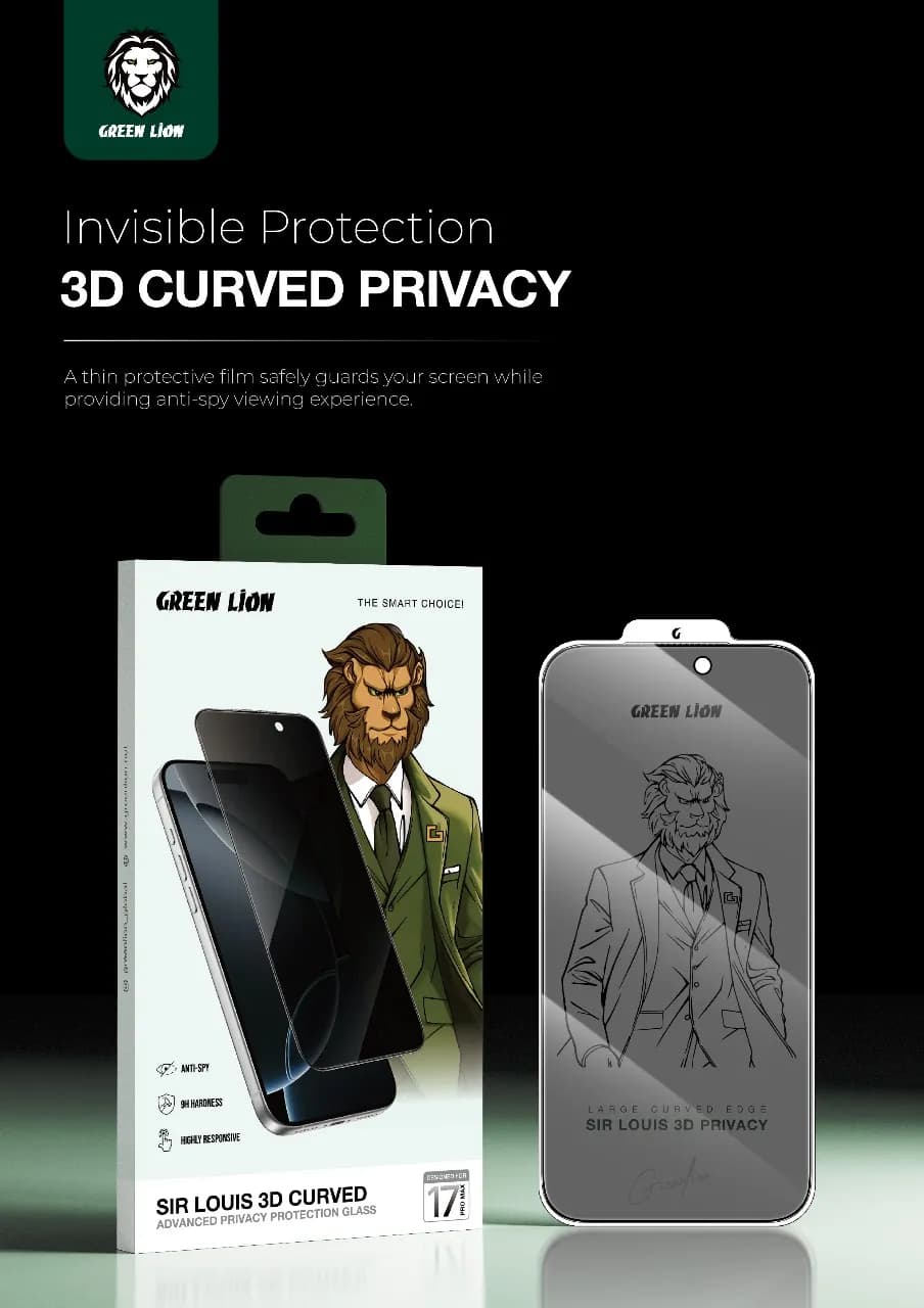 Green Lion Privacy Glass GNL3DCRP17PMBK - 3D Curved, Black Edge 3